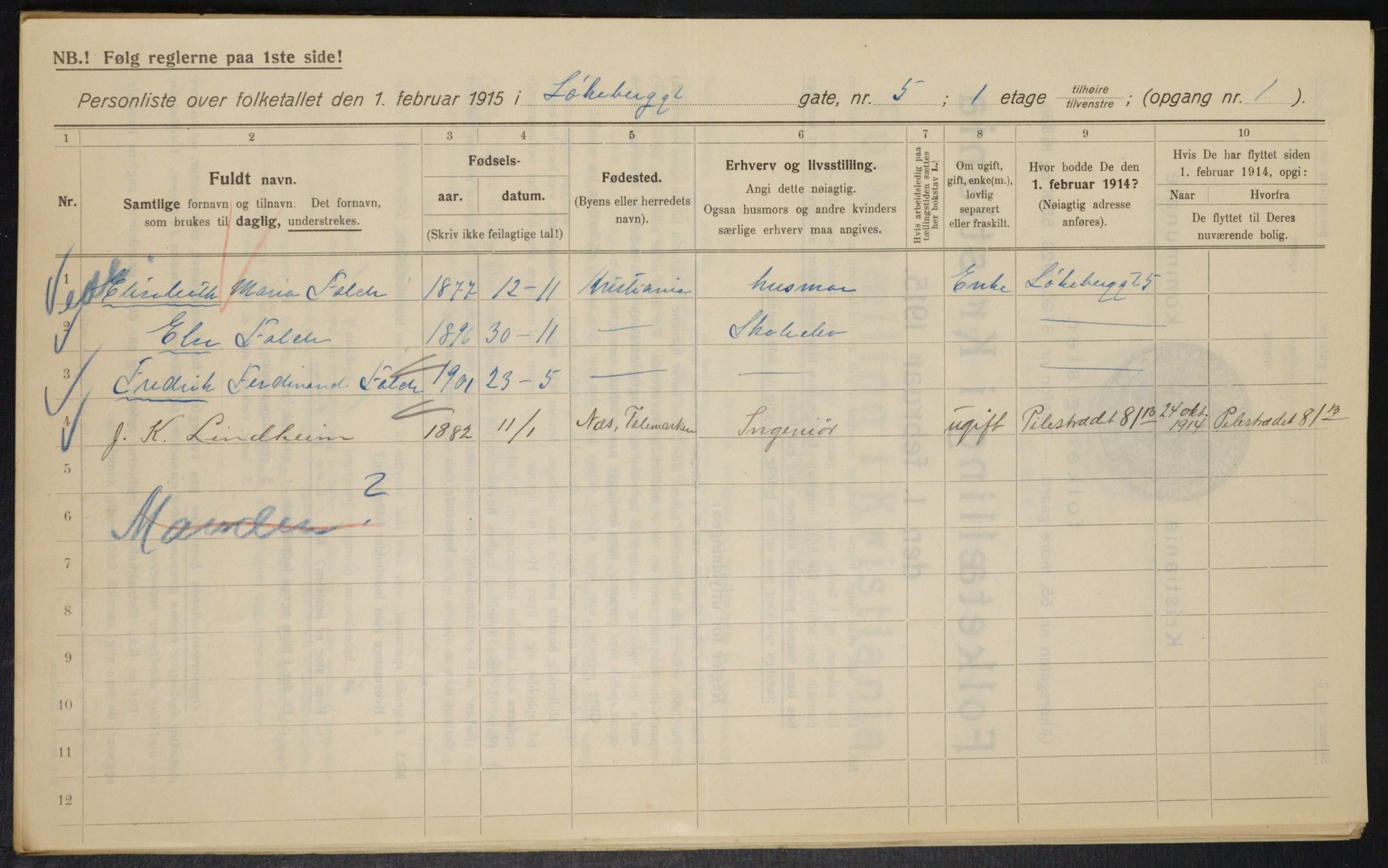 OBA, Municipal Census 1915 for Kristiania, 1915, p. 57955