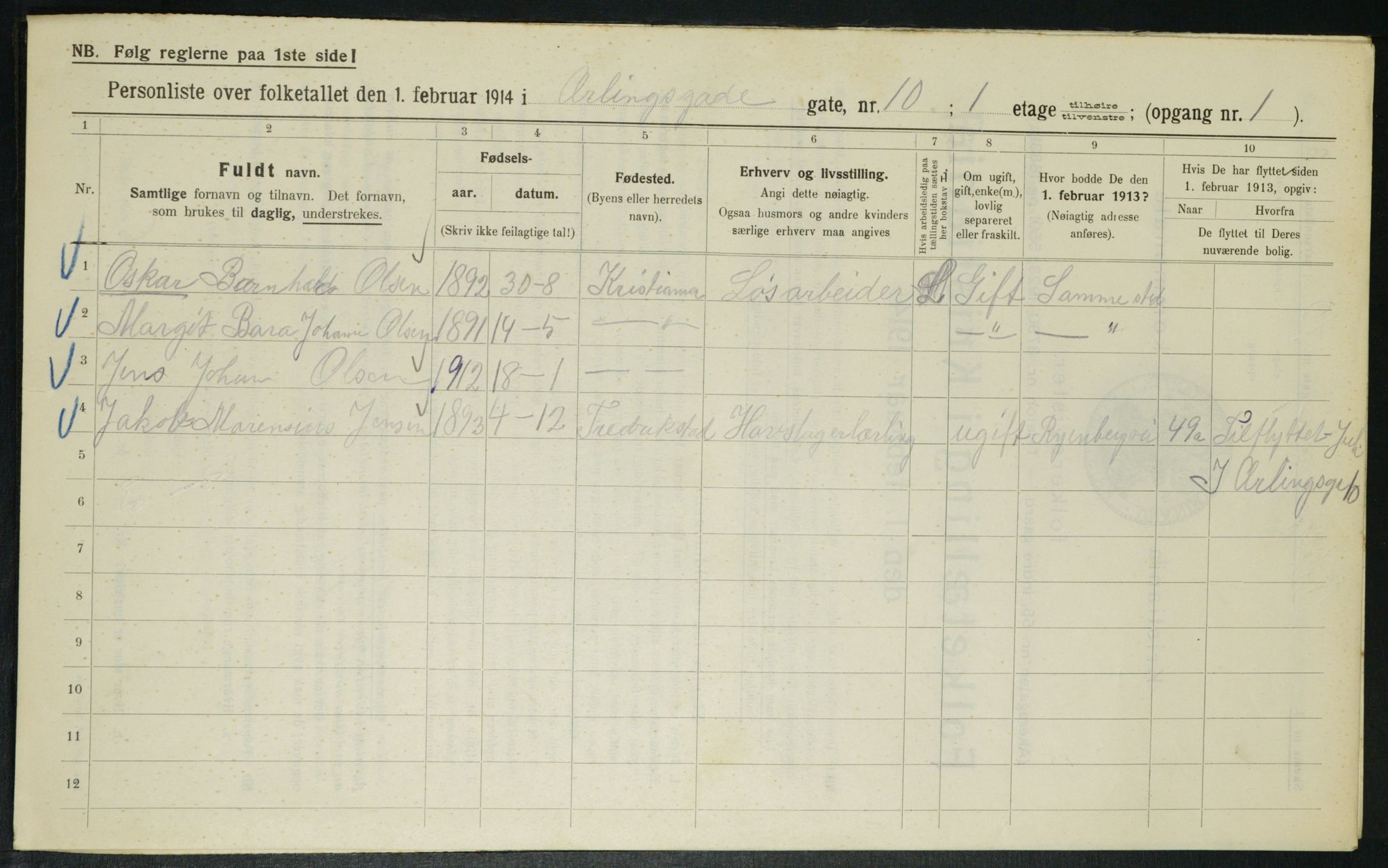 OBA, Municipal Census 1914 for Kristiania, 1914, p. 22166