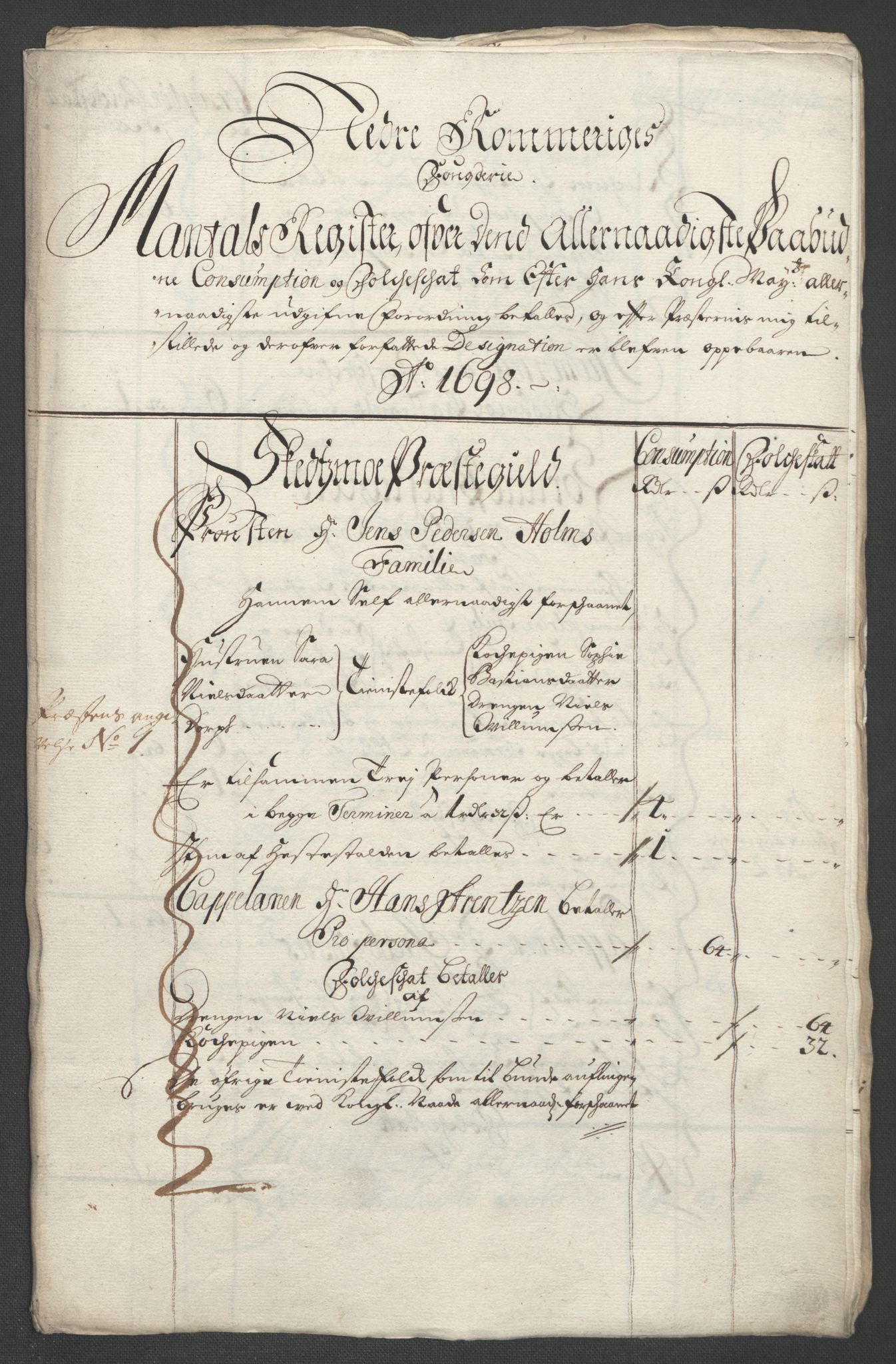 Rentekammeret inntil 1814, Reviderte regnskaper, Fogderegnskap, RA/EA-4092/R11/L0581: Fogderegnskap Nedre Romerike, 1698, p. 180