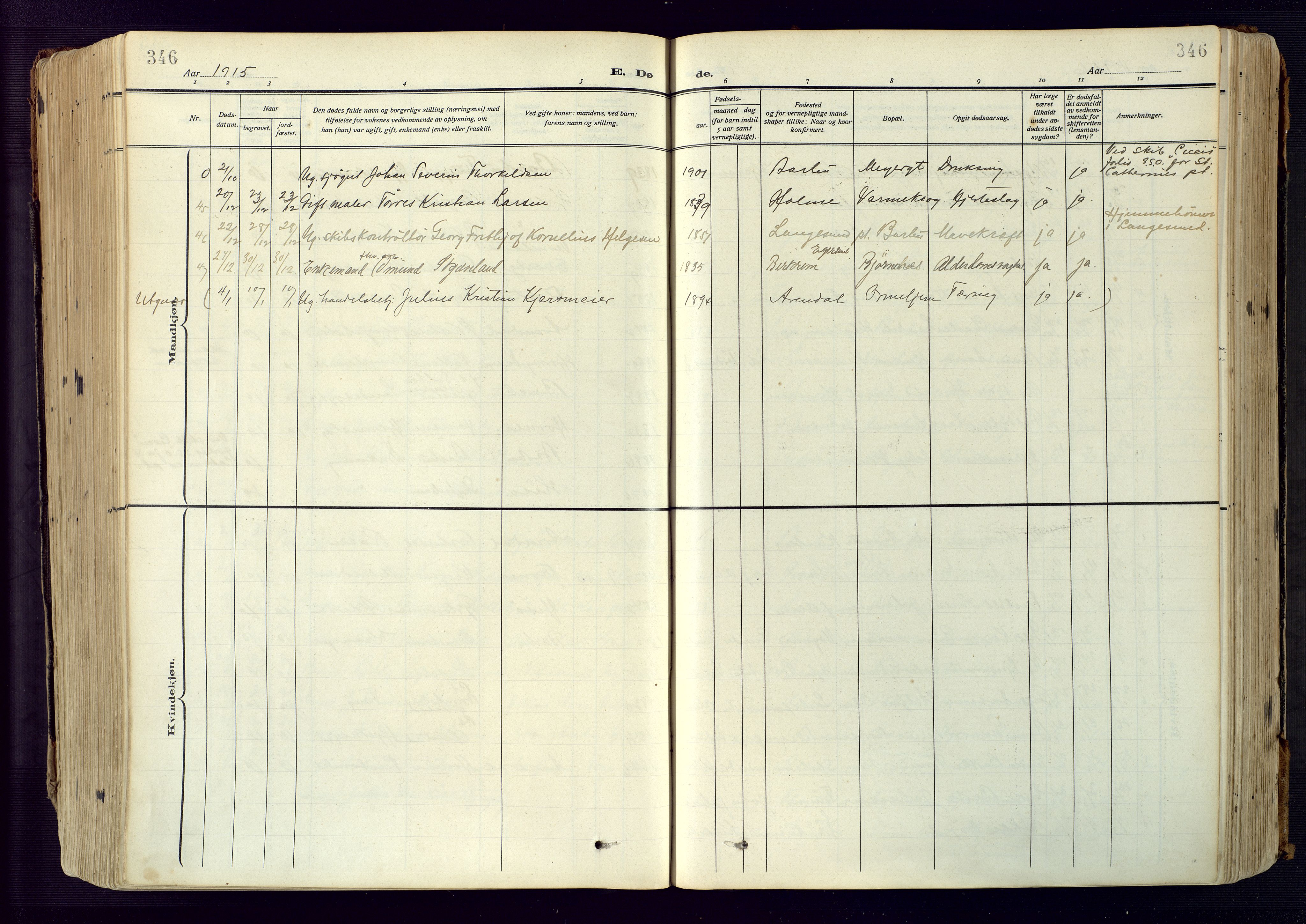 Barbu sokneprestkontor, AV/SAK-1111-0003/F/Fa/L0006: Parish register (official) no. A 6, 1910-1929, p. 346