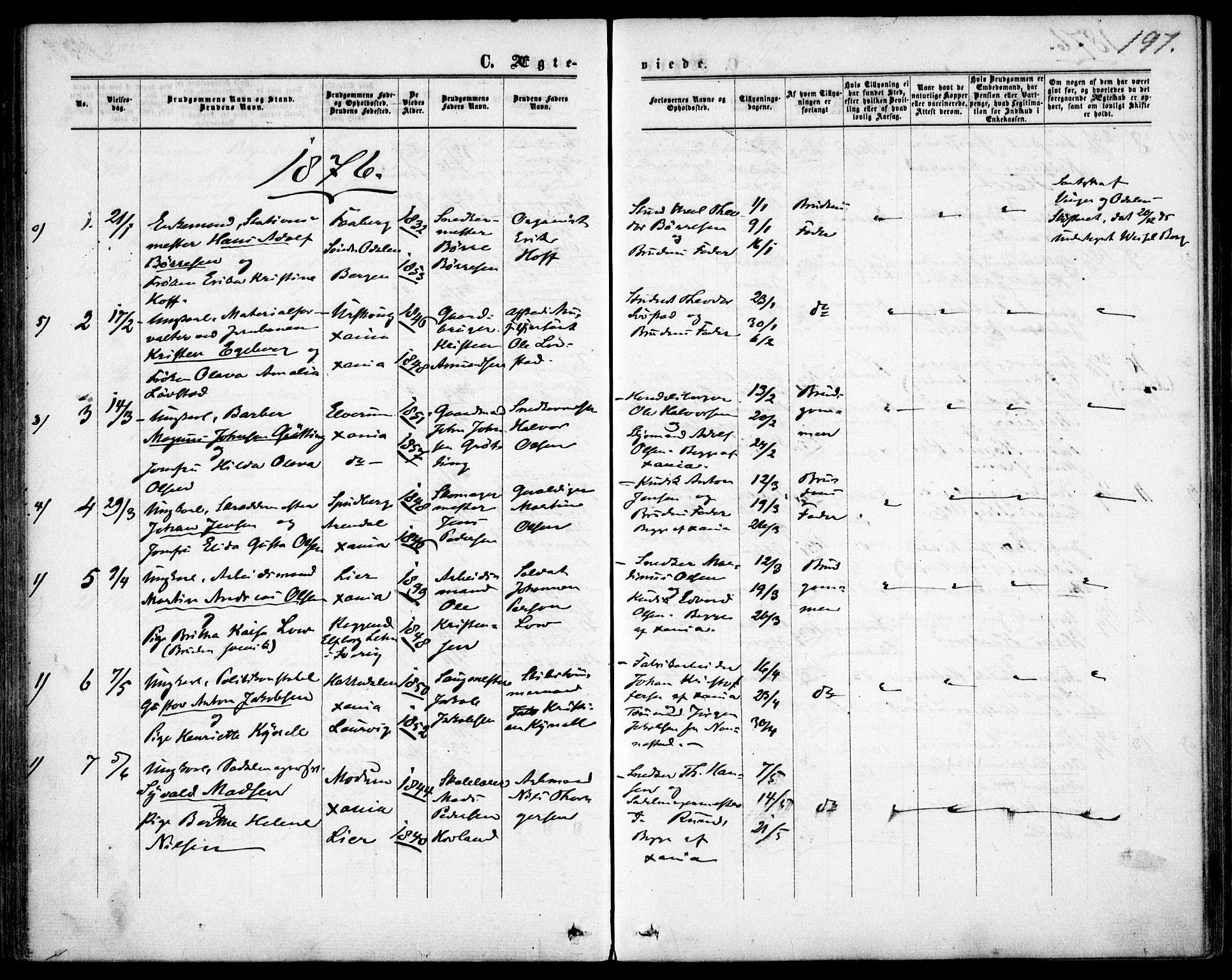 Garnisonsmenigheten Kirkebøker, SAO/A-10846/F/Fa/L0011: Parish register (official) no. 11, 1870-1880, p. 197