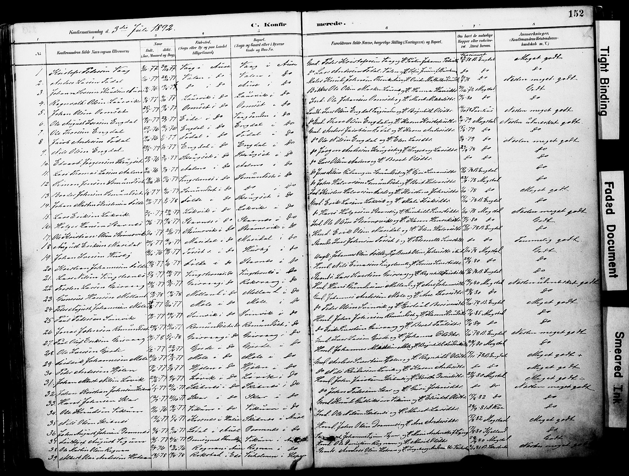 Ministerialprotokoller, klokkerbøker og fødselsregistre - Møre og Romsdal, AV/SAT-A-1454/578/L0907: Parish register (official) no. 578A06, 1887-1904, p. 152