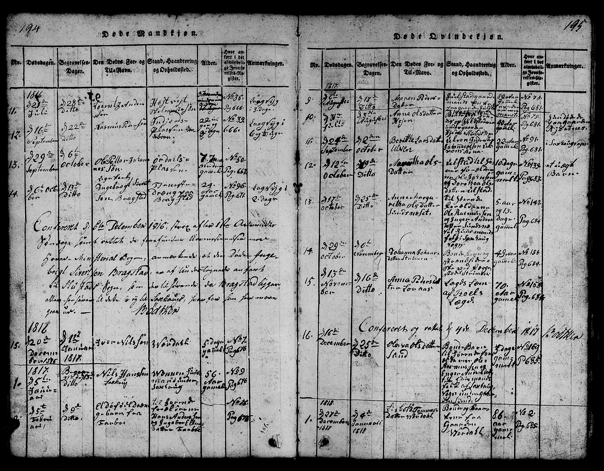 Ministerialprotokoller, klokkerbøker og fødselsregistre - Nord-Trøndelag, SAT/A-1458/730/L0298: Parish register (copy) no. 730C01, 1816-1849, p. 194-195