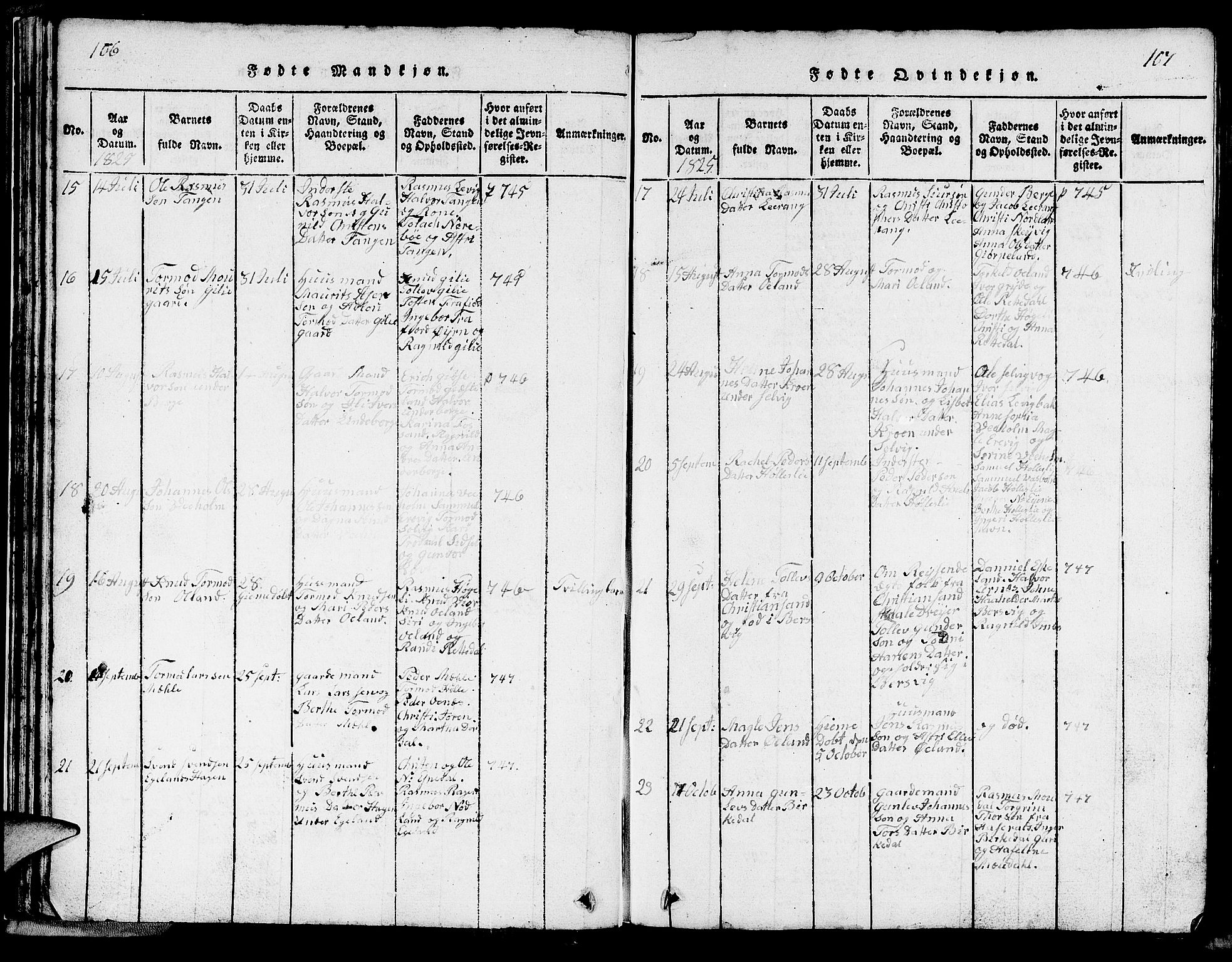 Strand sokneprestkontor, AV/SAST-A-101828/H/Ha/Hab/L0002: Parish register (copy) no. B 2, 1816-1854, p. 106-107