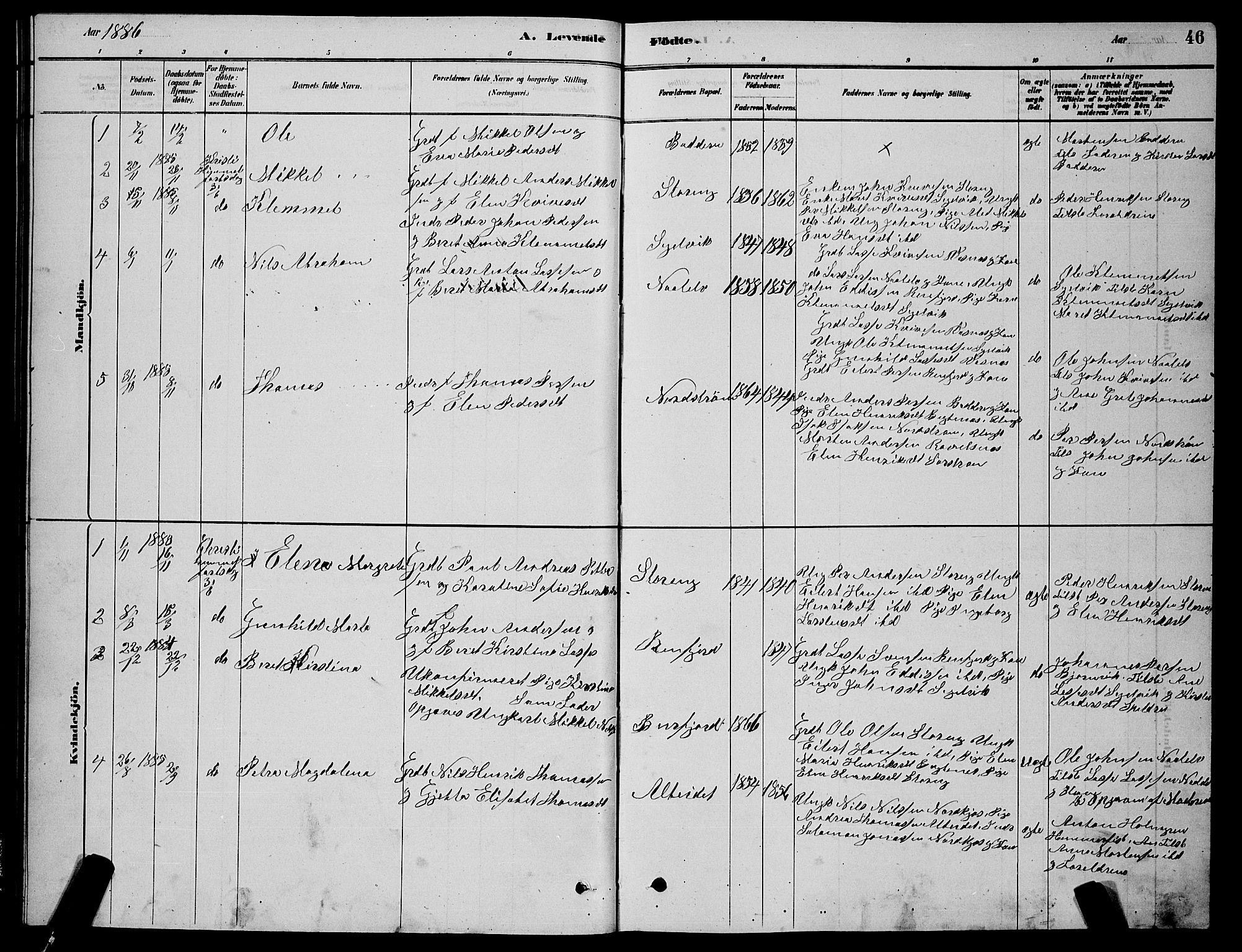 Skjervøy sokneprestkontor, SATØ/S-1300/H/Ha/Hab/L0015klokker: Parish register (copy) no. 15, 1878-1890, p. 46