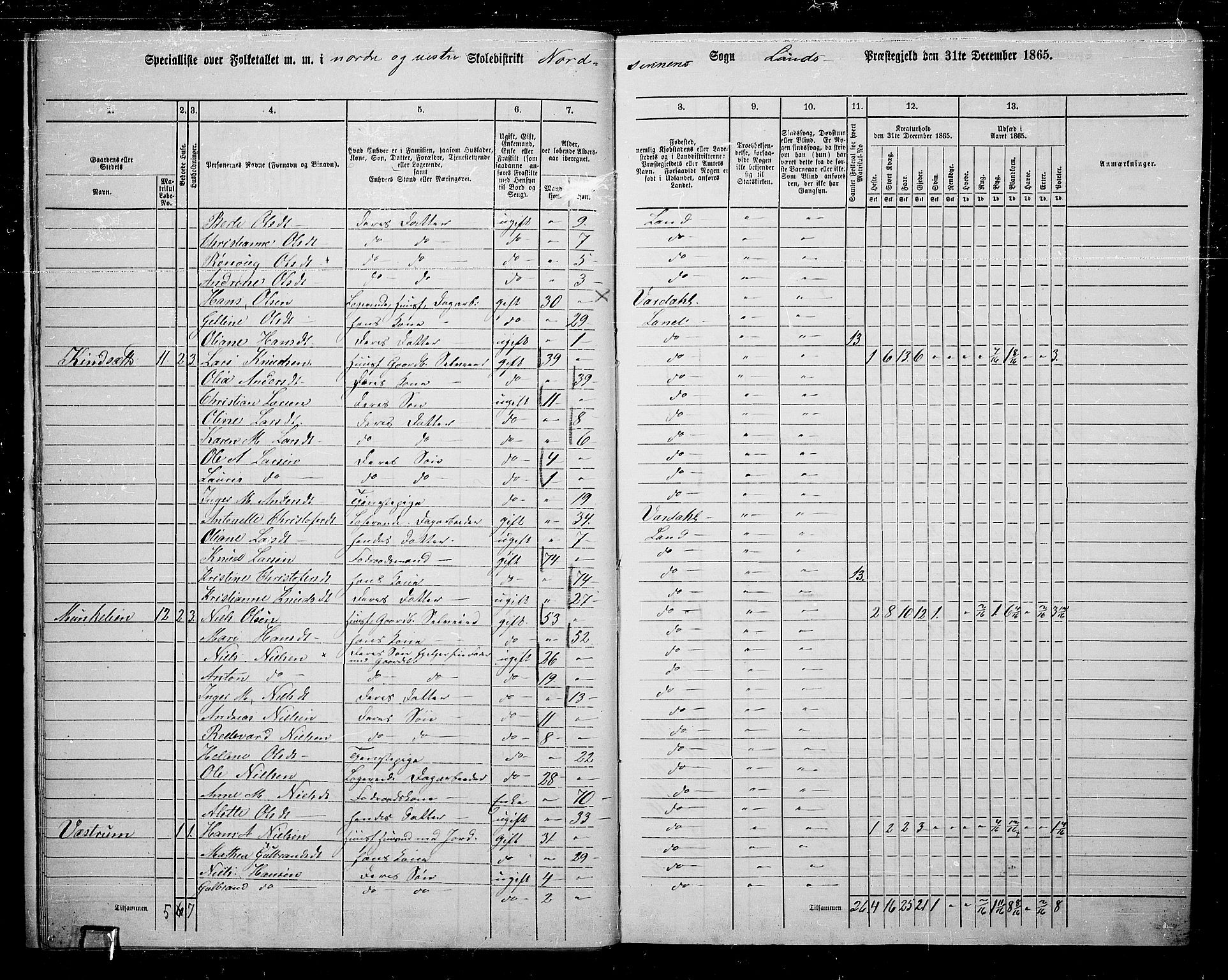 RA, 1865 census for Land, 1865, p. 20