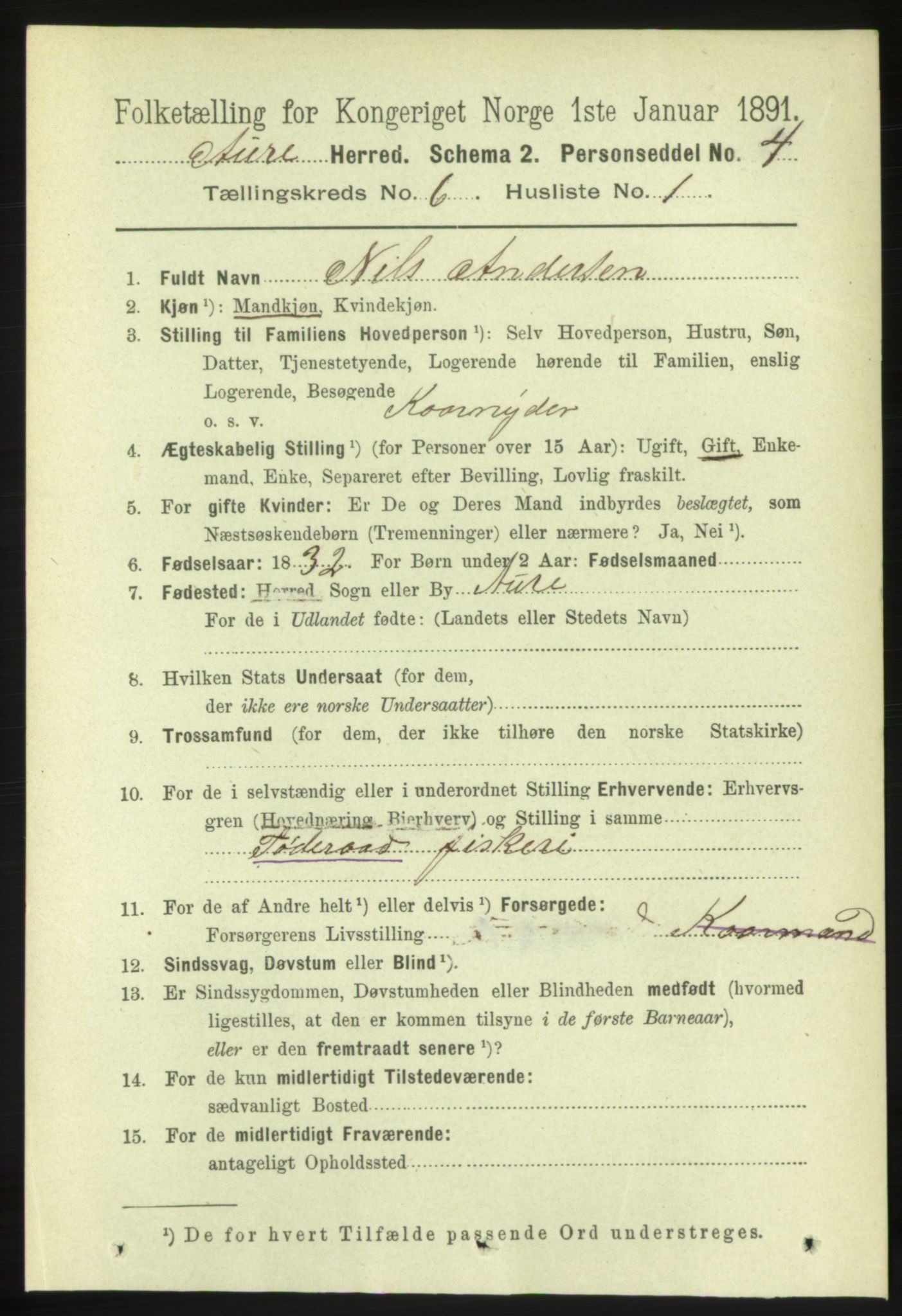 RA, 1891 census for 1569 Aure, 1891, p. 3374