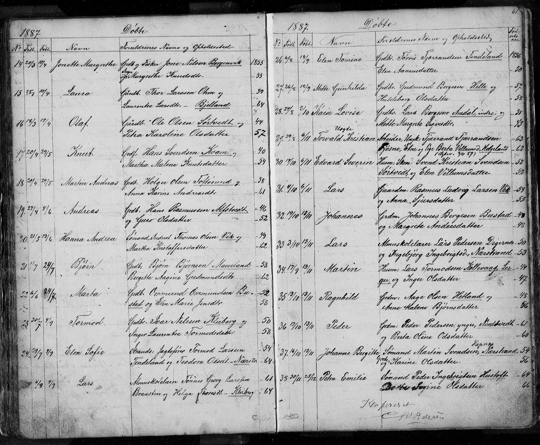 Nedstrand sokneprestkontor, SAST/A-101841/01/V: Parish register (copy) no. B 3, 1848-1933, p. 67