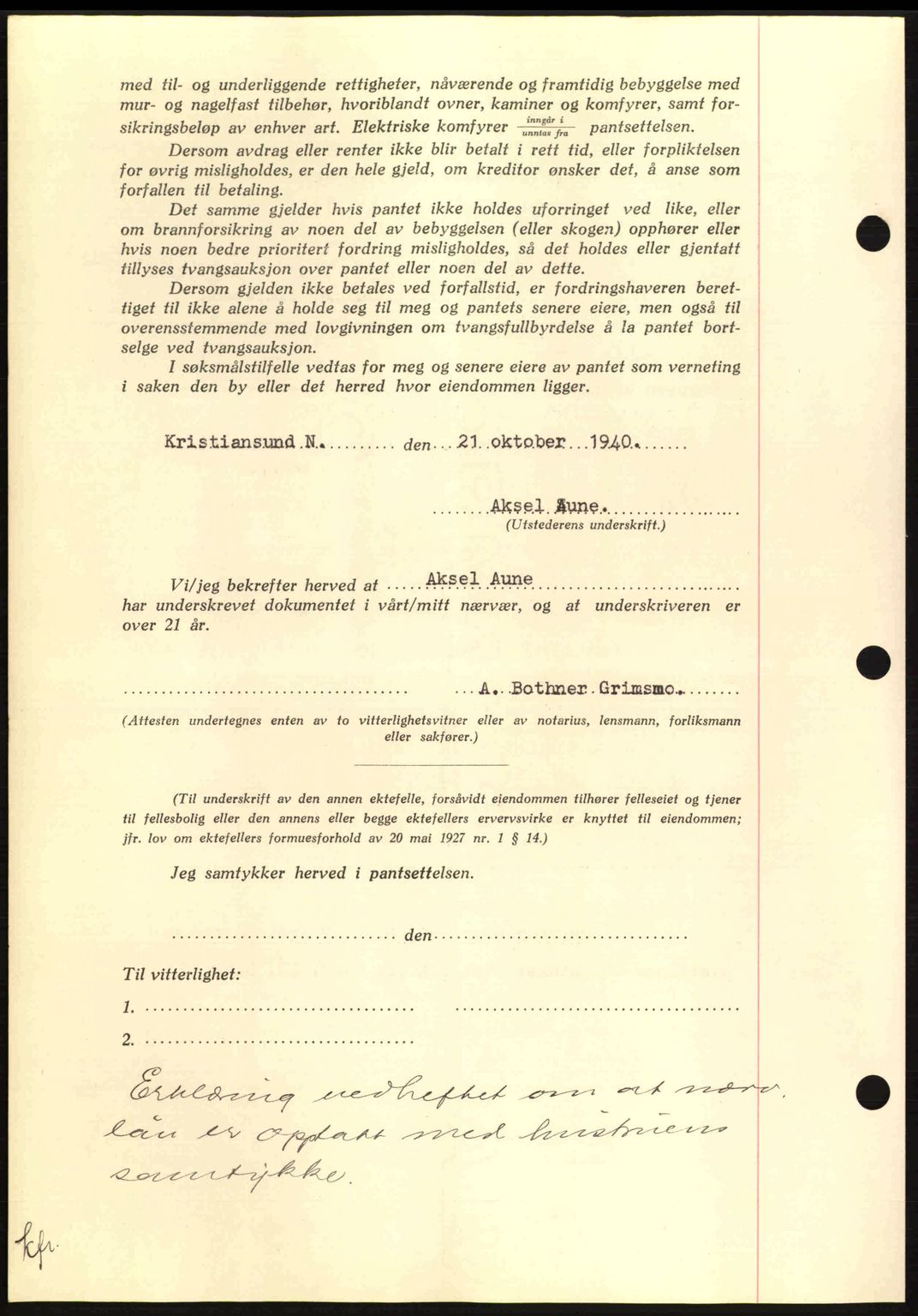 Nordmøre sorenskriveri, AV/SAT-A-4132/1/2/2Ca: Mortgage book no. B87, 1940-1941, Diary no: : 1807/1940