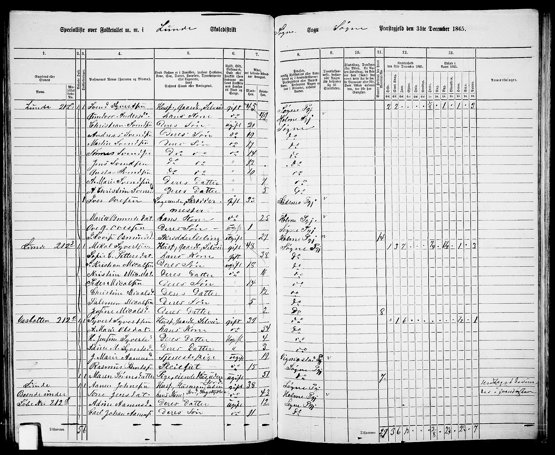 RA, 1865 census for Søgne, 1865, p. 90