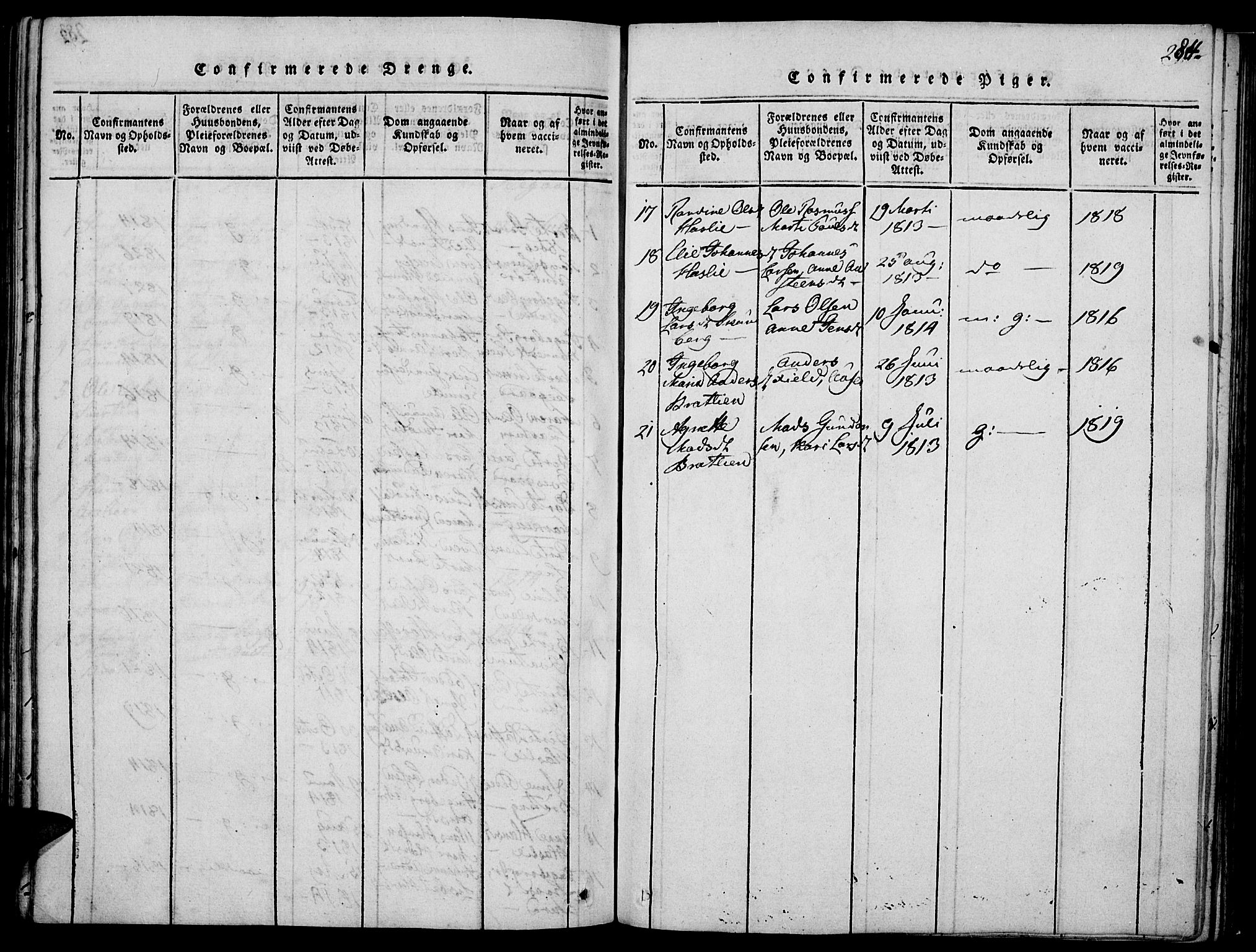 Biri prestekontor, SAH/PREST-096/H/Ha/Haa/L0003: Parish register (official) no. 3, 1814-1828, p. 284