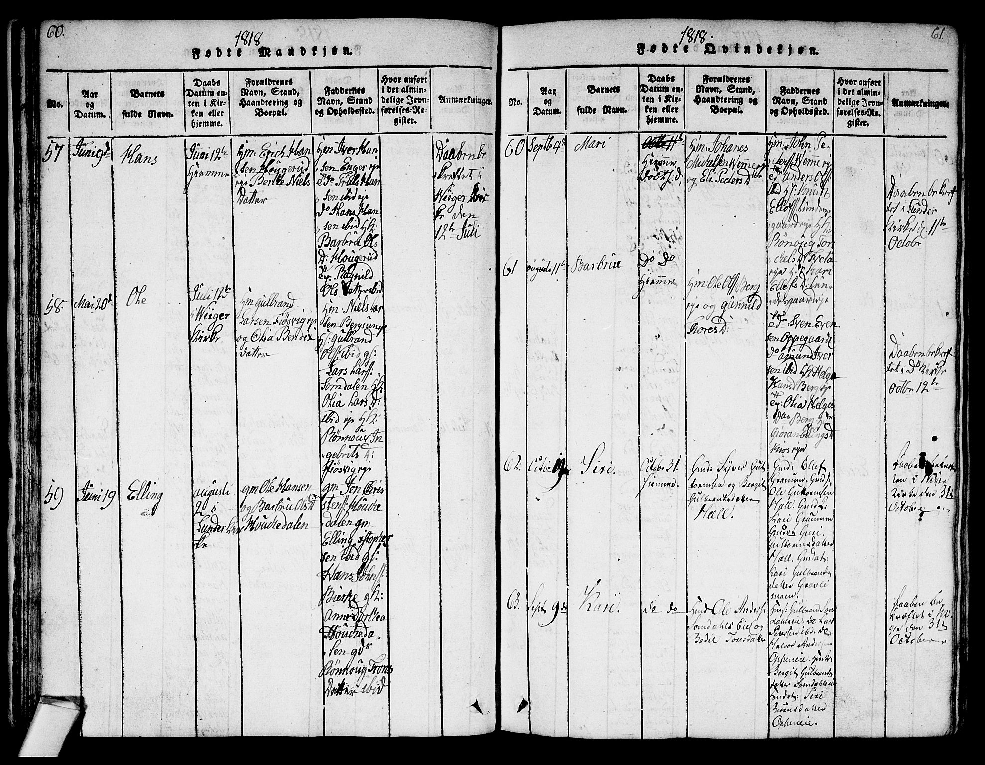 Norderhov kirkebøker, AV/SAKO-A-237/G/Ga/L0003: Parish register (copy) no. I 3 /2, 1814-1876, p. 60-61