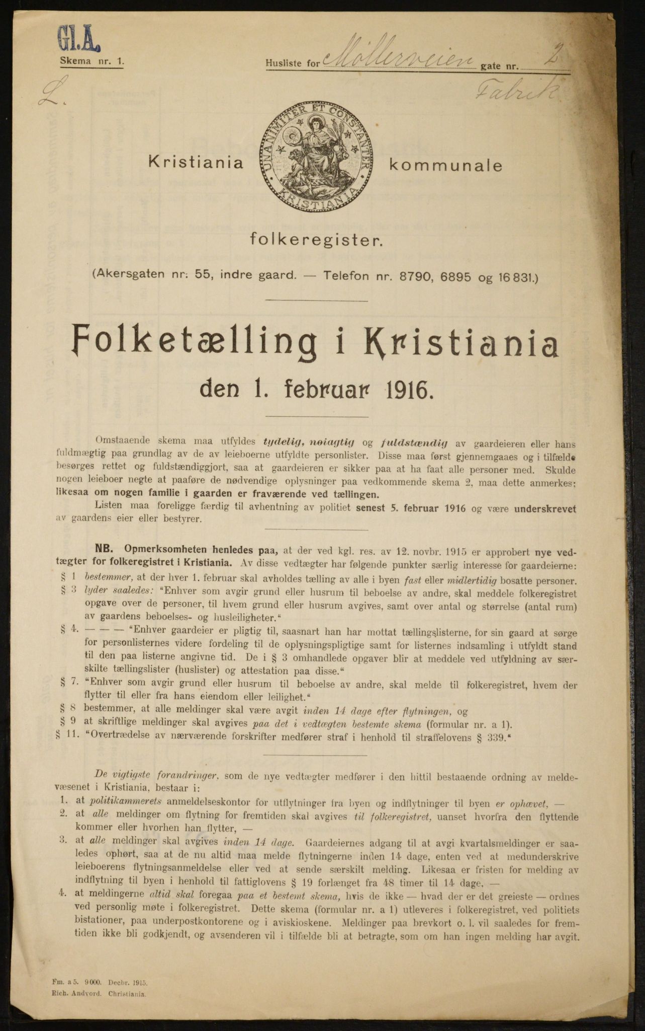 OBA, Municipal Census 1916 for Kristiania, 1916, p. 70735