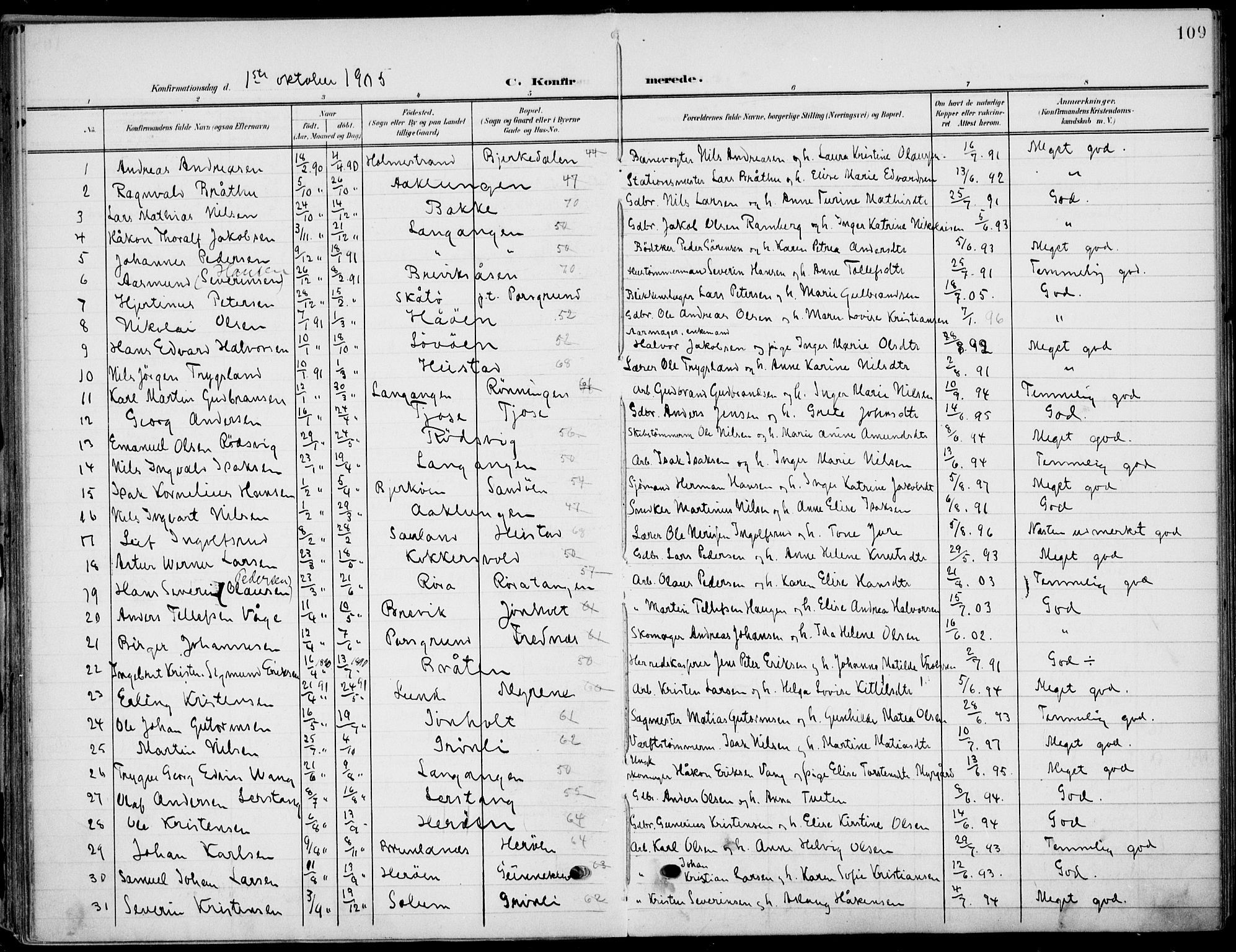 Eidanger kirkebøker, SAKO/A-261/F/Fa/L0013: Parish register (official) no. 13, 1900-1913, p. 109