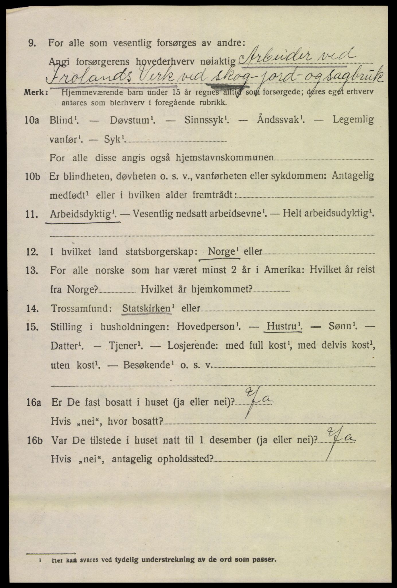 SAK, 1920 census for Froland, 1920, p. 3396