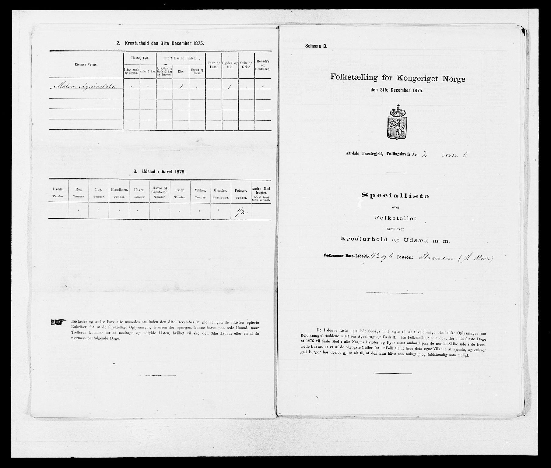 SAB, 1875 census for 1424P Årdal, 1875, p. 186