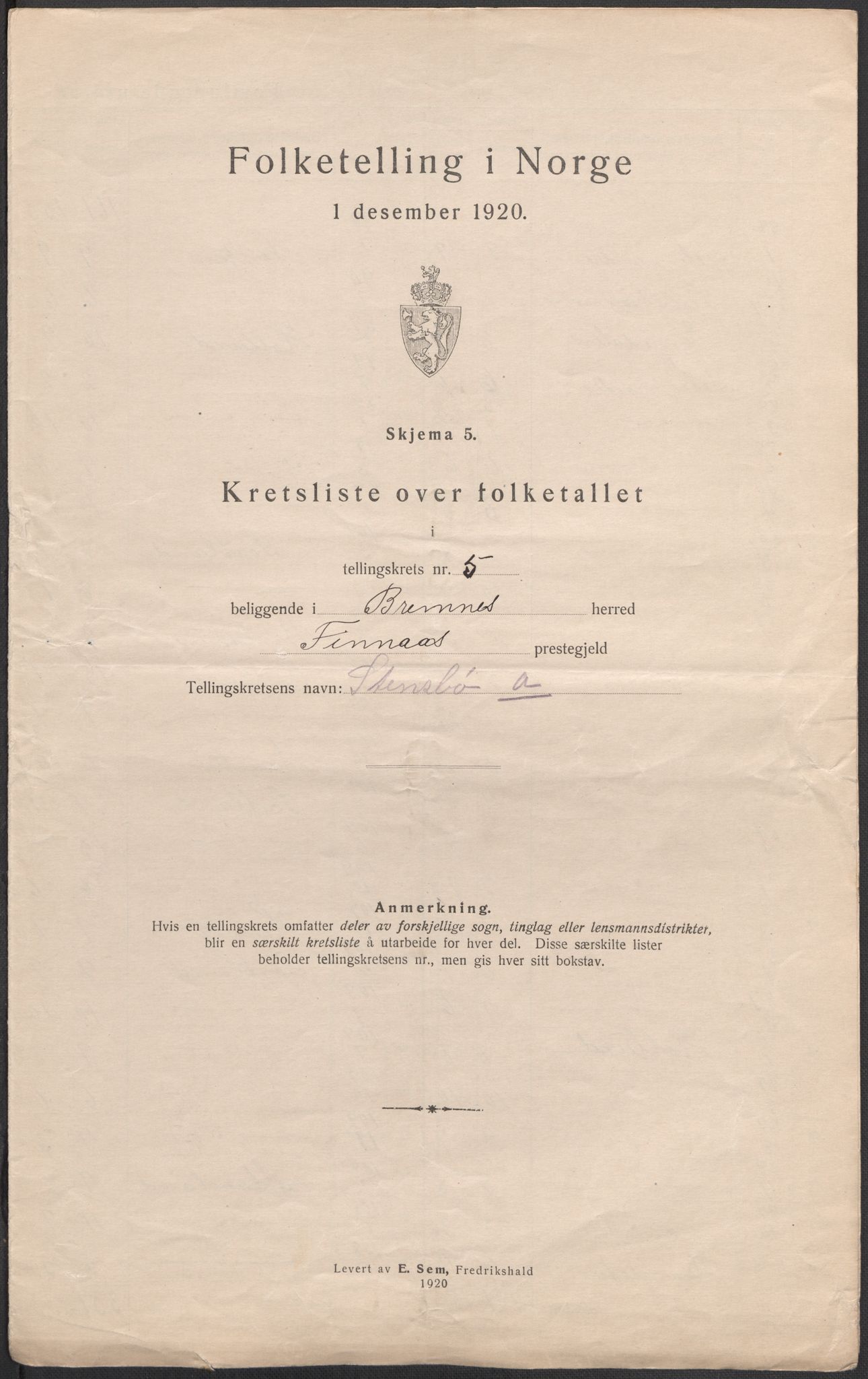 SAB, 1920 census for Bremnes, 1920, p. 17