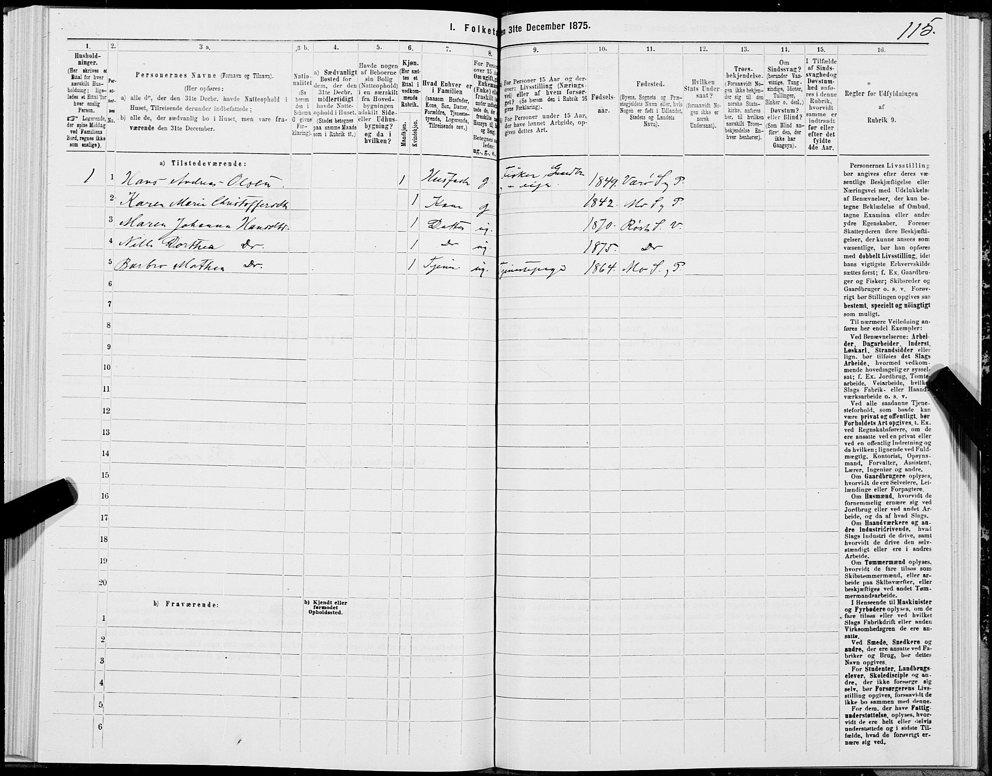 SAT, 1875 census for 1857P Værøy, 1875, p. 1115