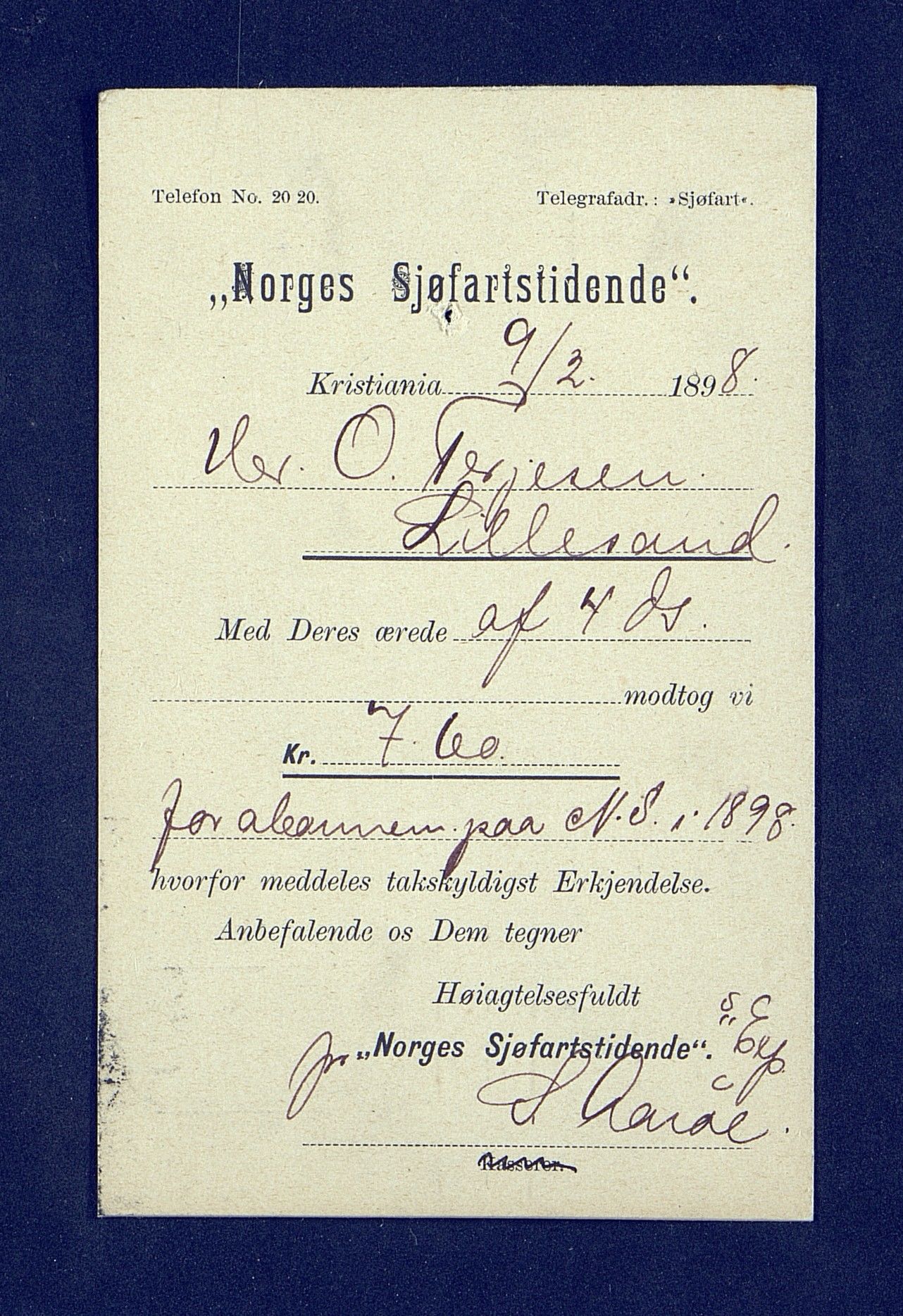 O. Terjesens rederi, AAKS/PA-2525/R/R02/L0001: Regnskapsbilag, 1884-1898