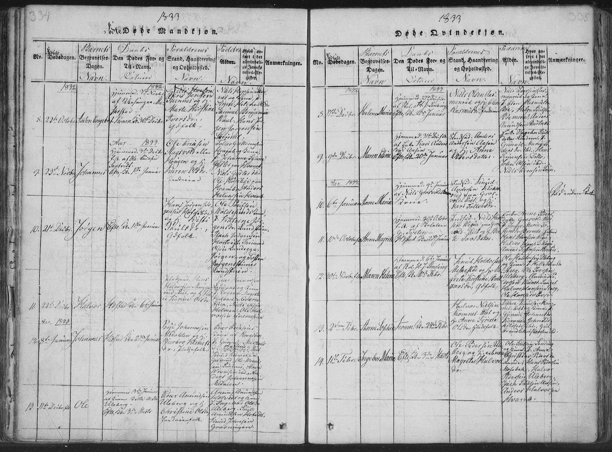 Sandsvær kirkebøker, AV/SAKO-A-244/F/Fa/L0004: Parish register (official) no. I 4, 1817-1839, p. 334-335