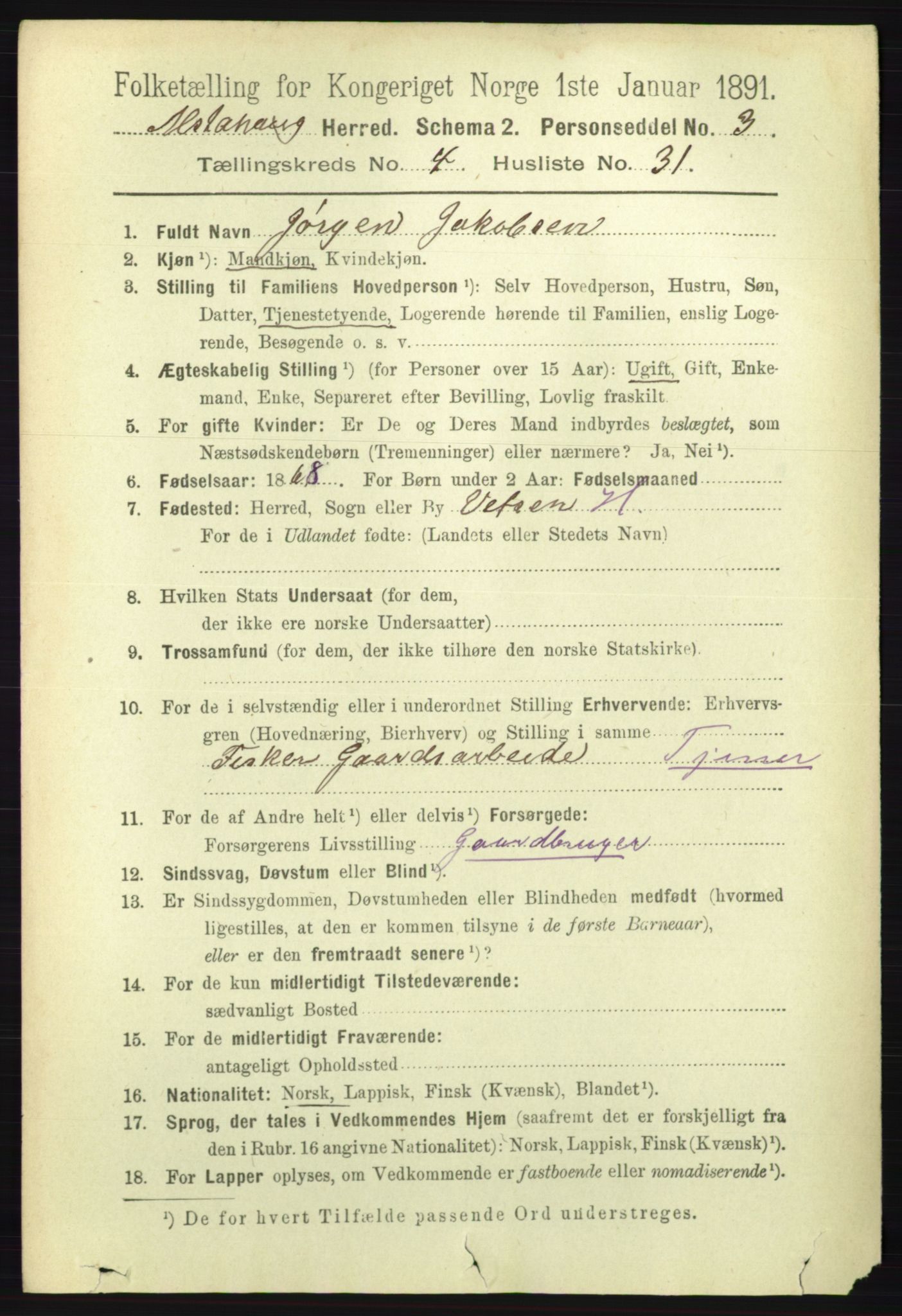 RA, 1891 census for 1820 Alstahaug, 1891, p. 1722