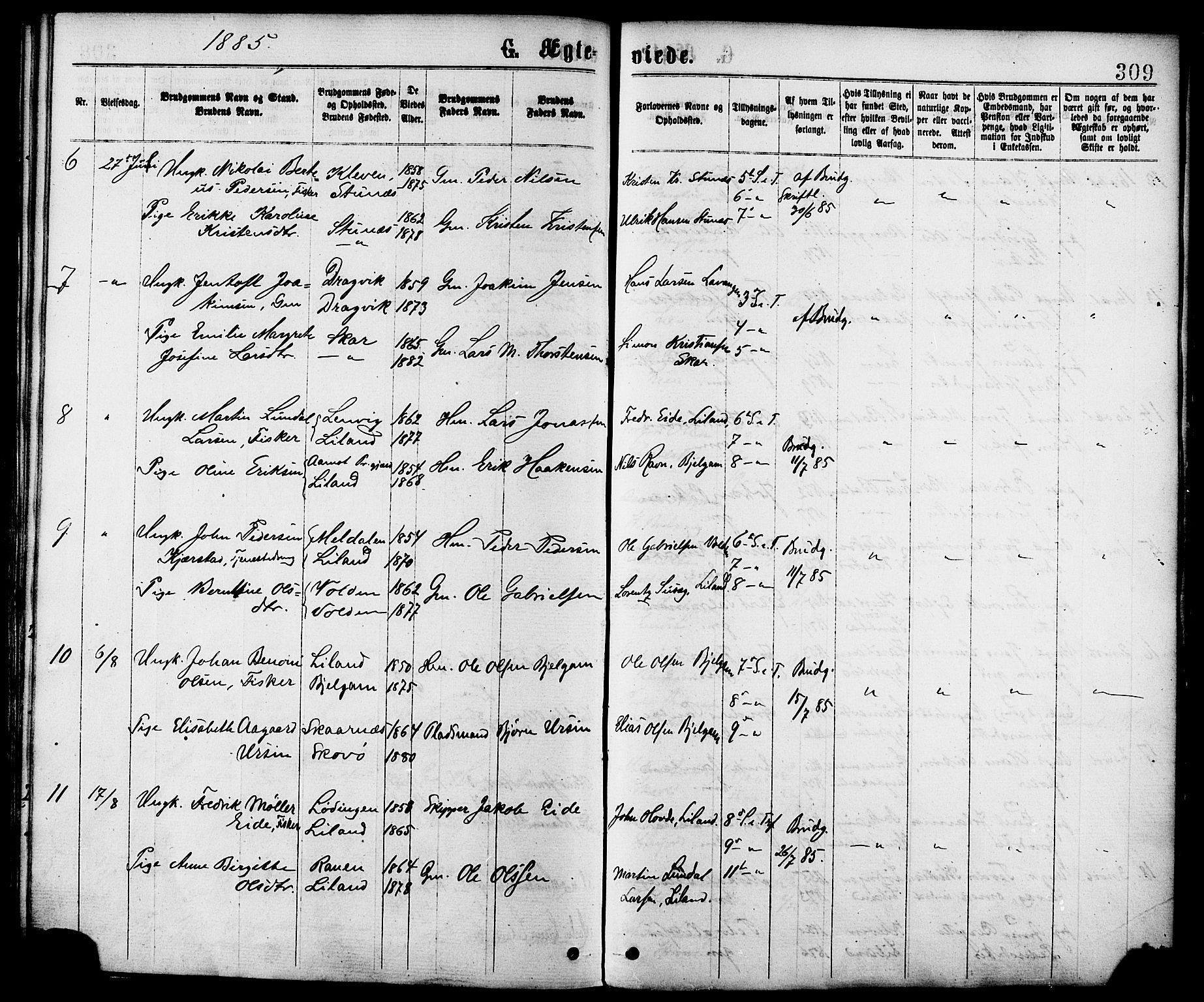 Ministerialprotokoller, klokkerbøker og fødselsregistre - Nordland, AV/SAT-A-1459/863/L0897: Parish register (official) no. 863A09, 1872-1886, p. 309