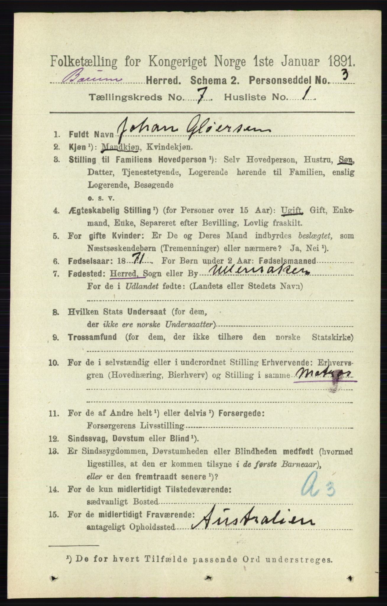 RA, 1891 census for 0219 Bærum, 1891, p. 4082