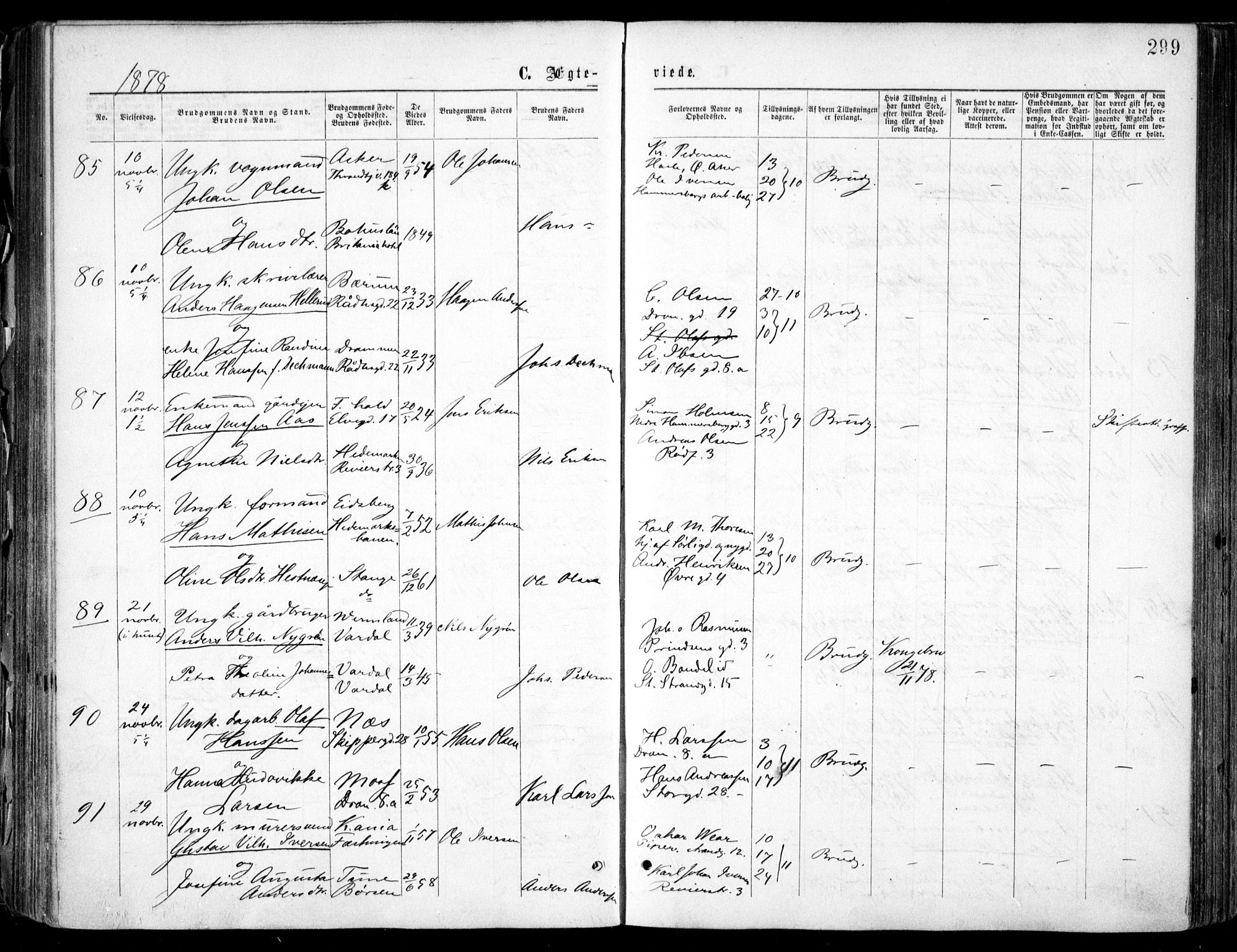 Oslo domkirke Kirkebøker, SAO/A-10752/F/Fa/L0021: Parish register (official) no. 21, 1865-1884, p. 299