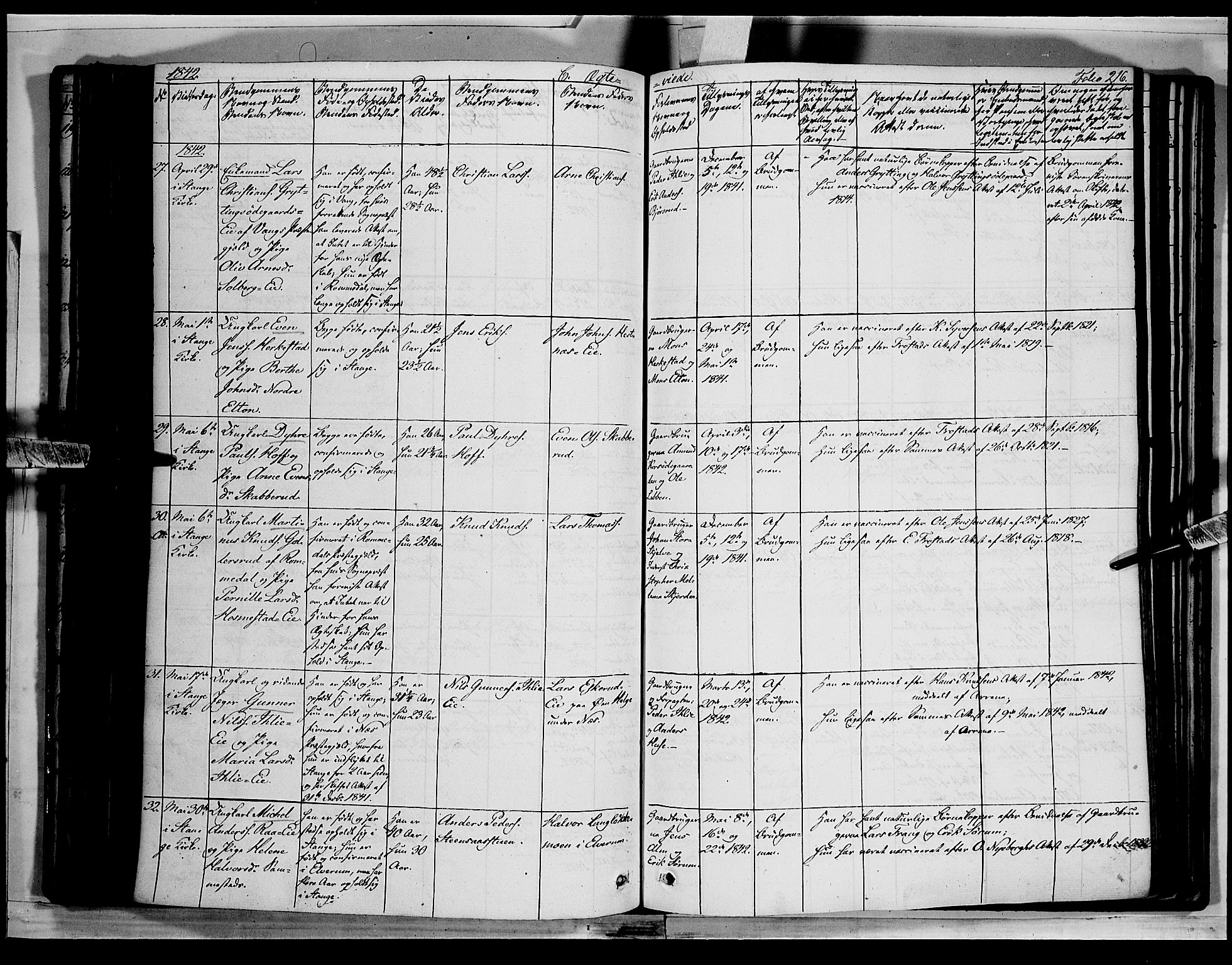 Stange prestekontor, AV/SAH-PREST-002/K/L0010: Parish register (official) no. 10, 1835-1845, p. 216