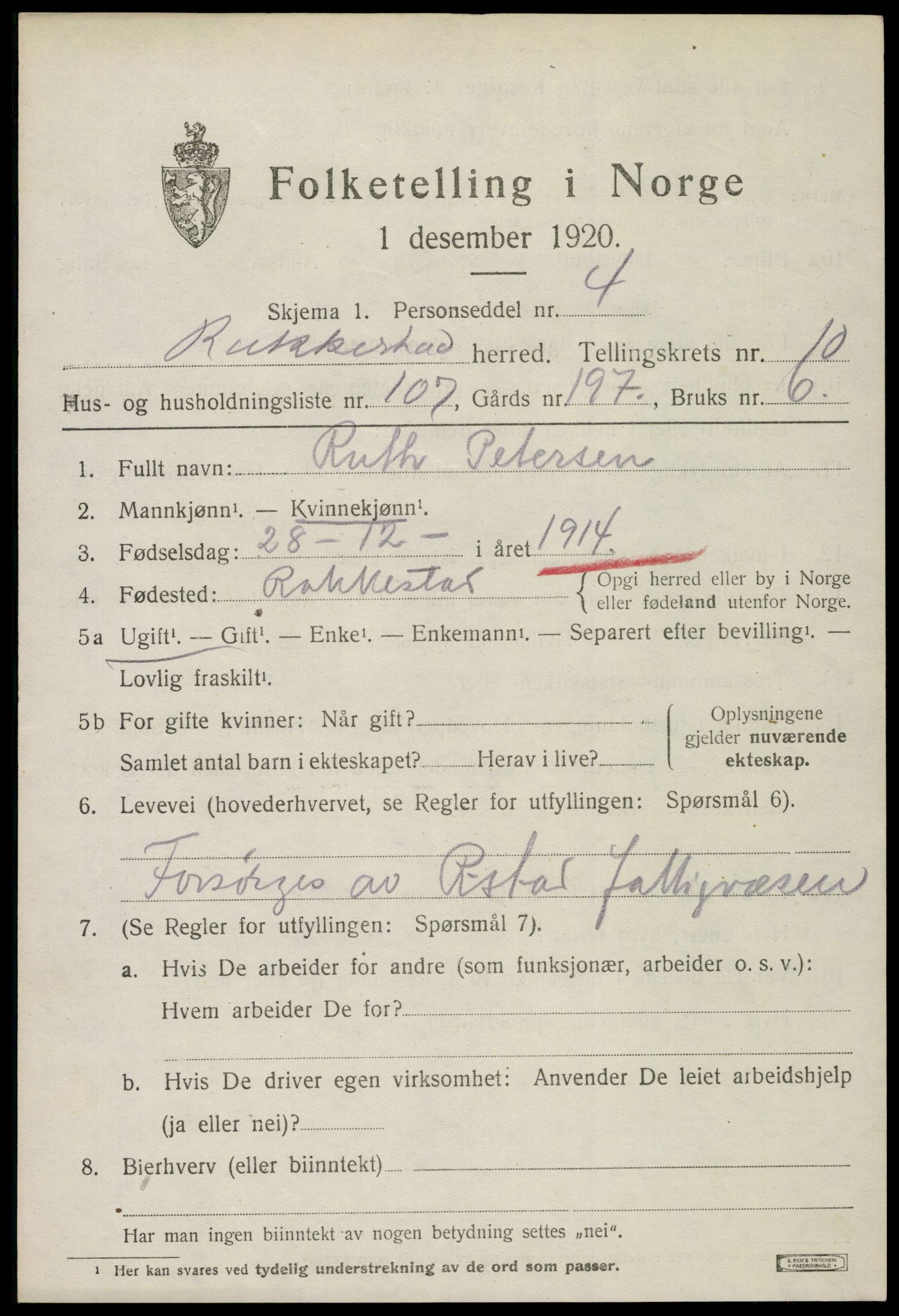 SAO, 1920 census for Rakkestad, 1920, p. 9855