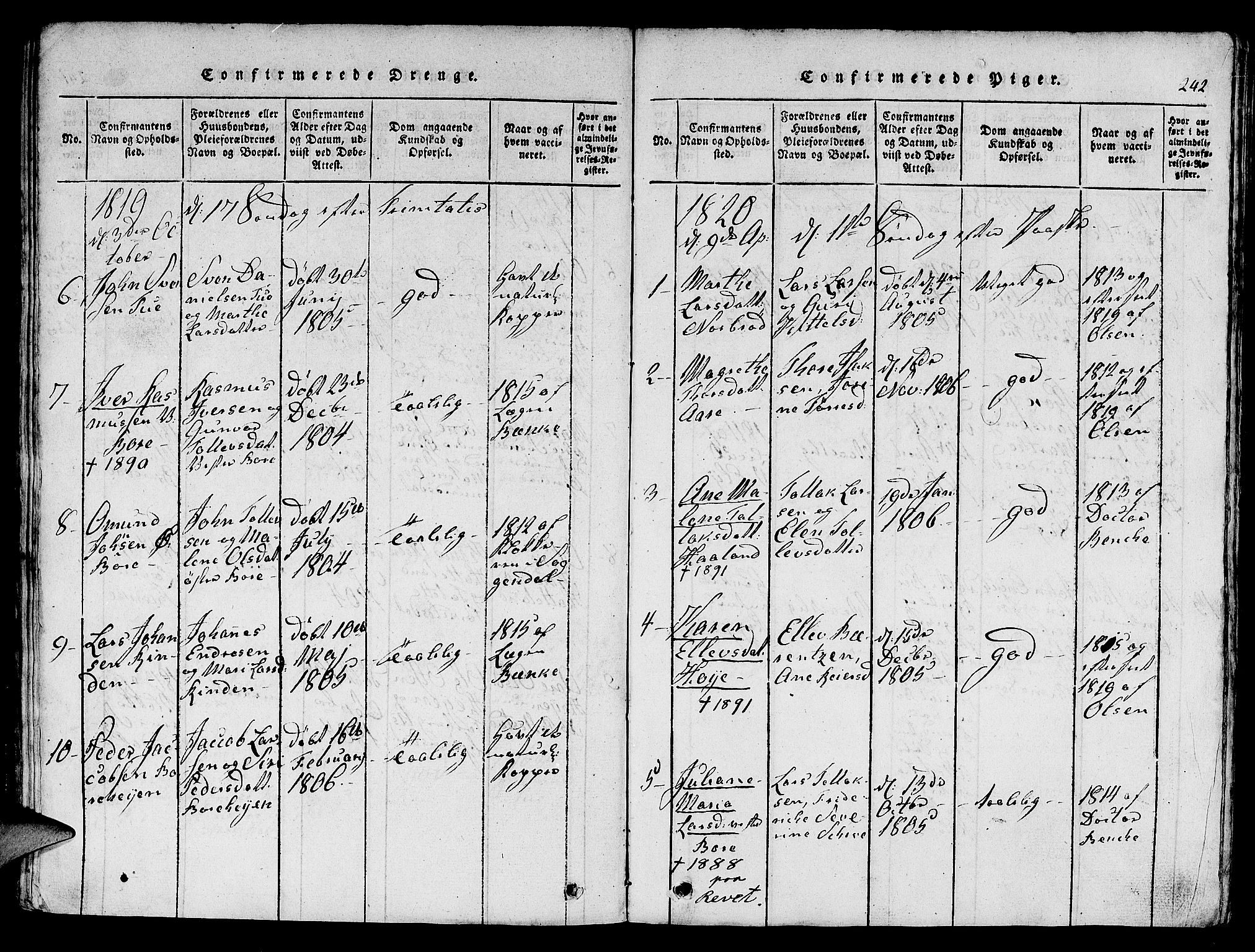 Klepp sokneprestkontor, SAST/A-101803/001/3/30BA/L0002: Parish register (official) no. A 2, 1816-1833, p. 242