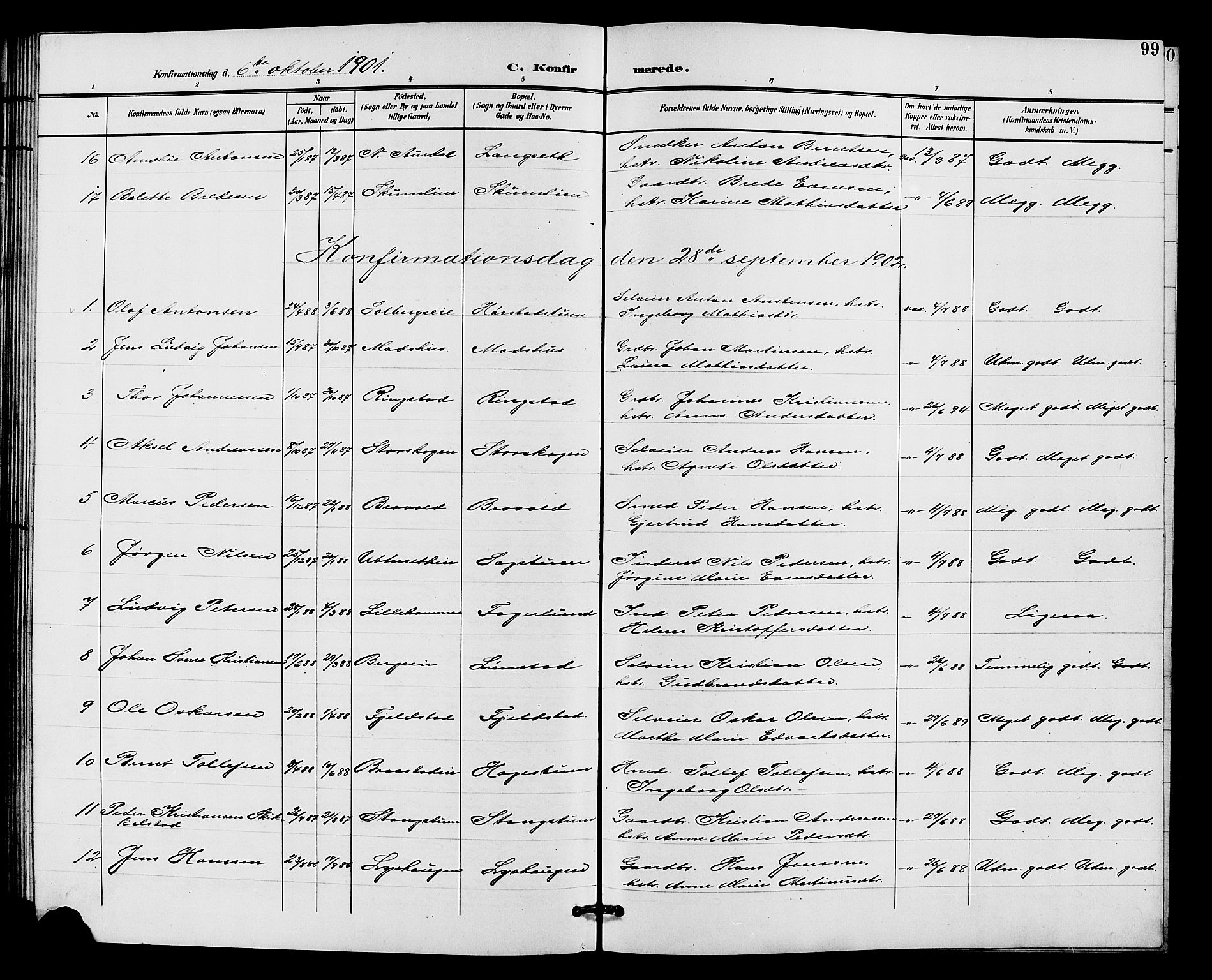 Vardal prestekontor, SAH/PREST-100/H/Ha/Hab/L0011: Parish register (copy) no. 11, 1899-1913, p. 99