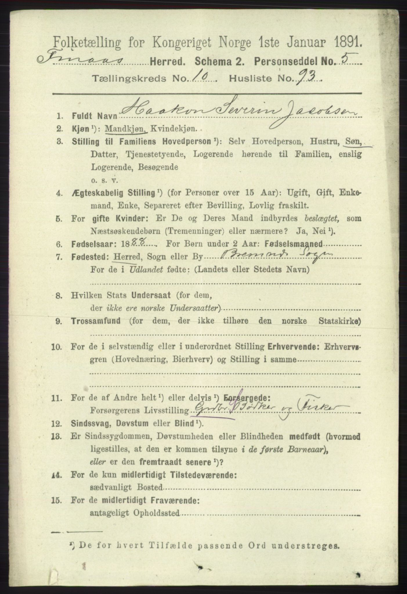 RA, 1891 census for 1218 Finnås, 1891, p. 5101