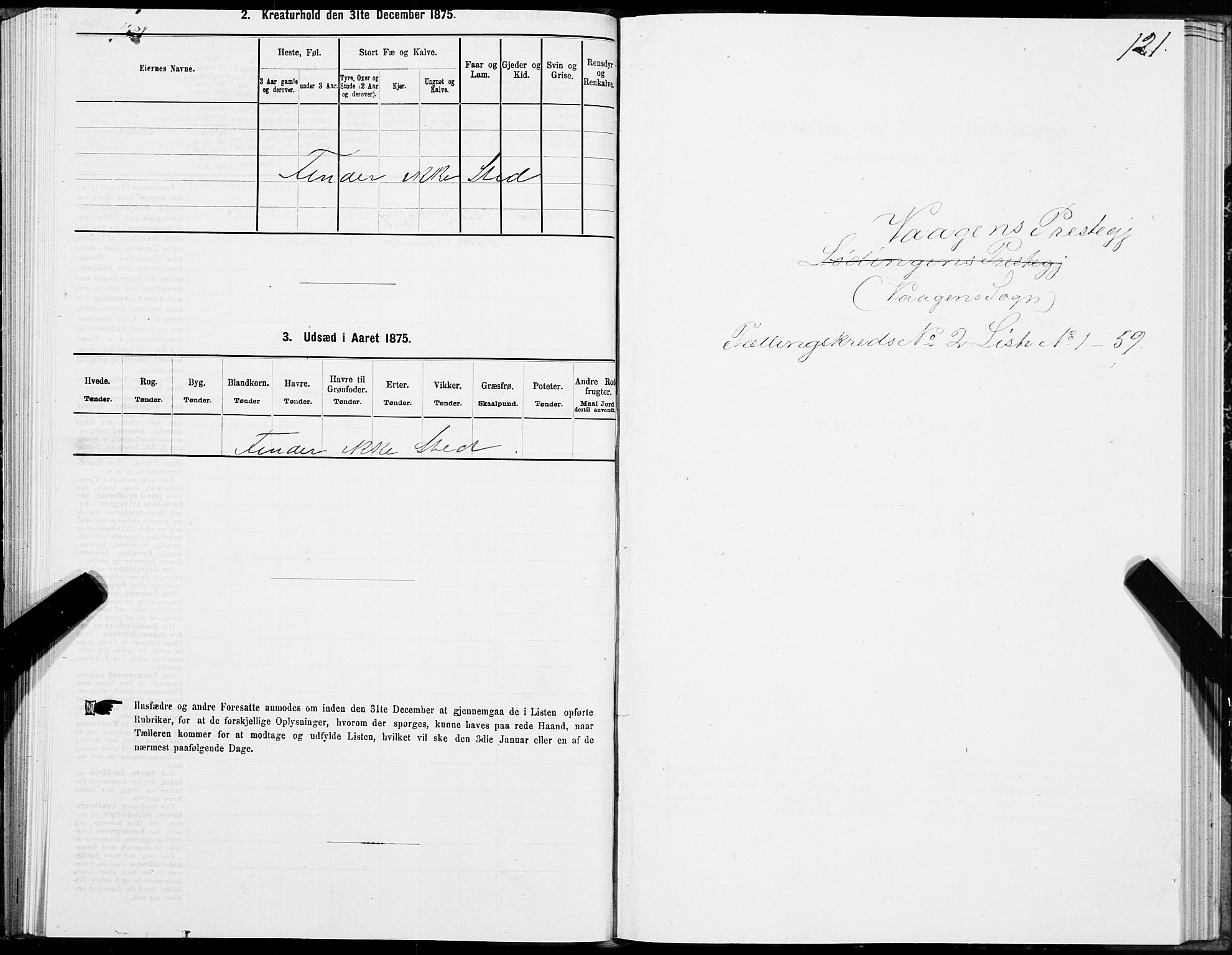 SAT, 1875 census for 1865P Vågan, 1875, p. 1121