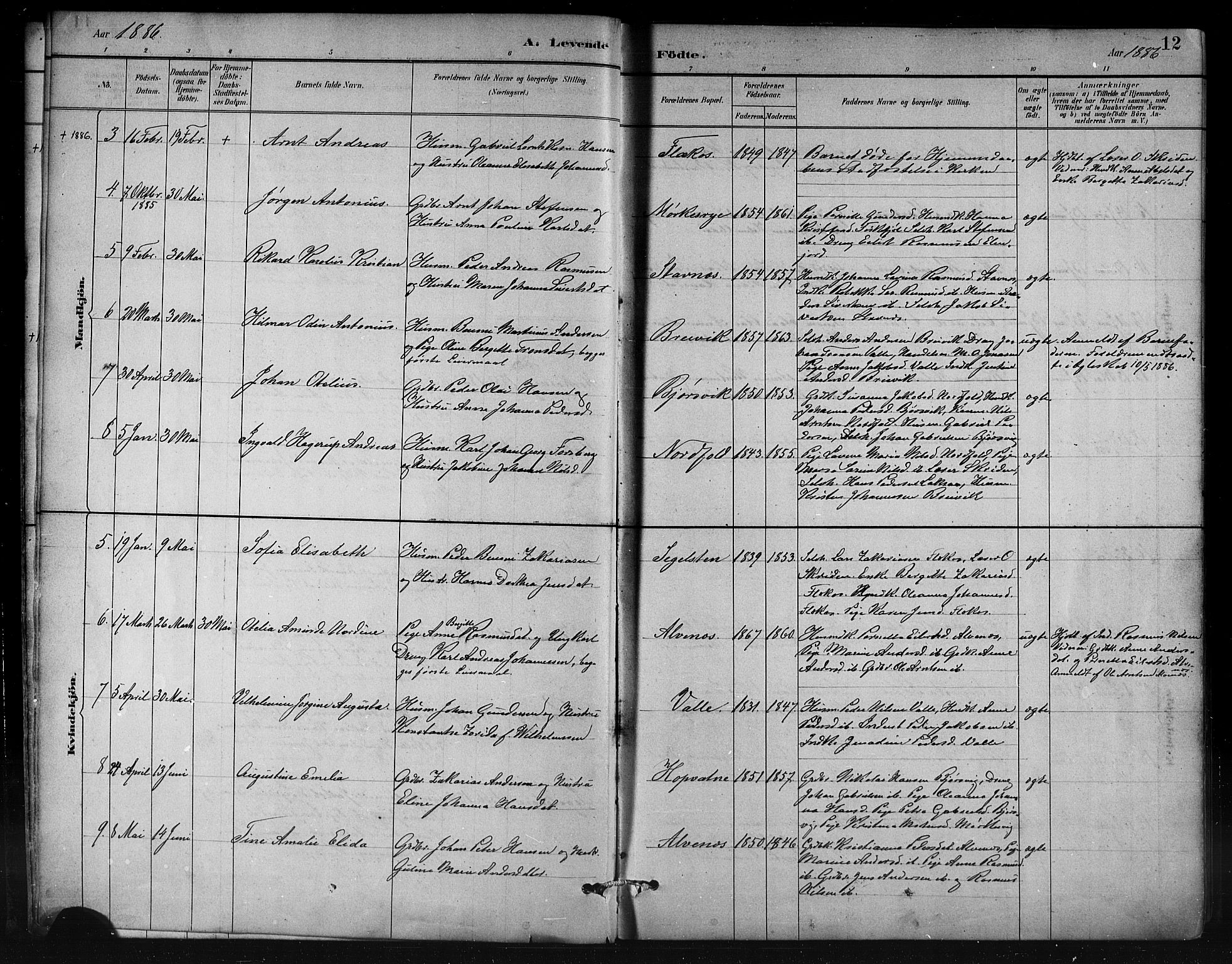 Ministerialprotokoller, klokkerbøker og fødselsregistre - Nordland, AV/SAT-A-1459/858/L0831: Parish register (official) no. 858A01, 1884-1902, p. 12