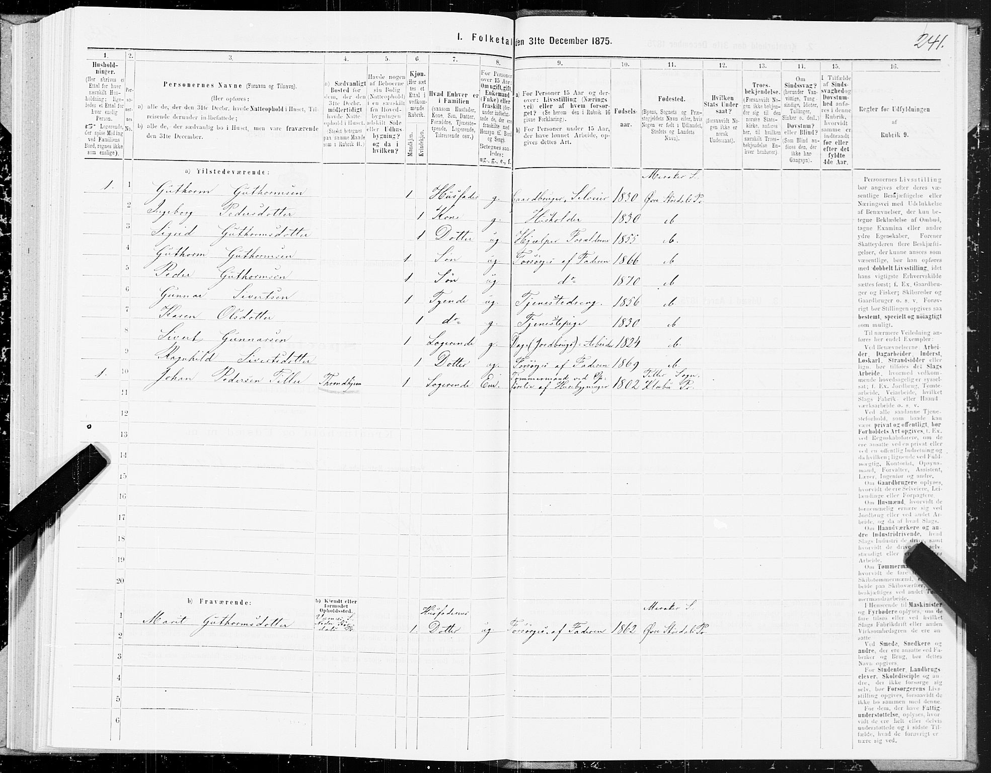 SAT, 1875 census for 1711P Øvre Stjørdal, 1875, p. 5241