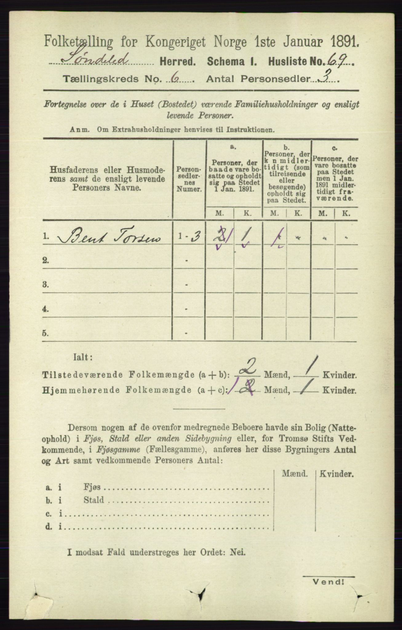 RA, 1891 census for 0913 Søndeled, 1891, p. 1810