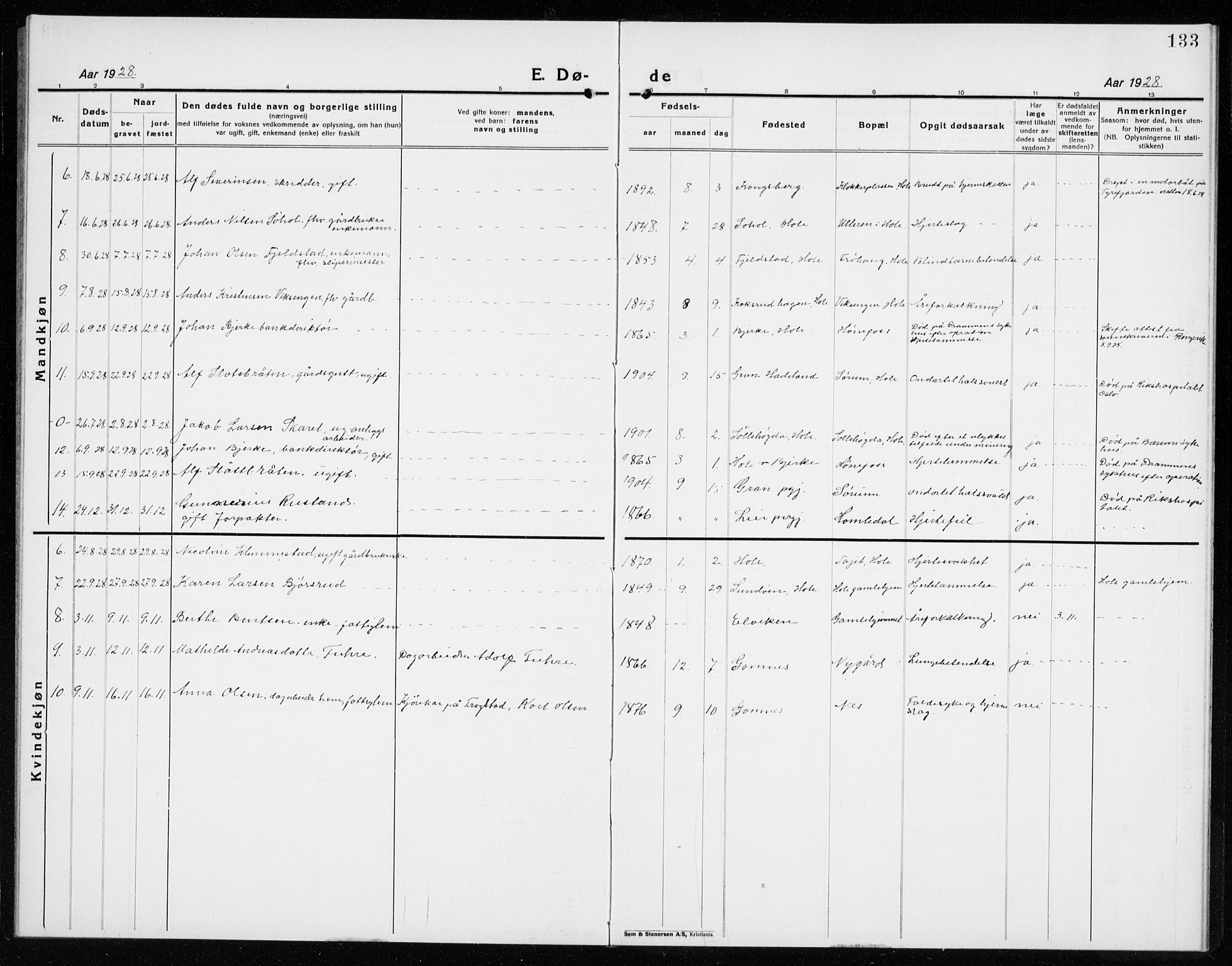 Hole kirkebøker, AV/SAKO-A-228/G/Ga/L0005: Parish register (copy) no. I 5, 1924-1938, p. 133