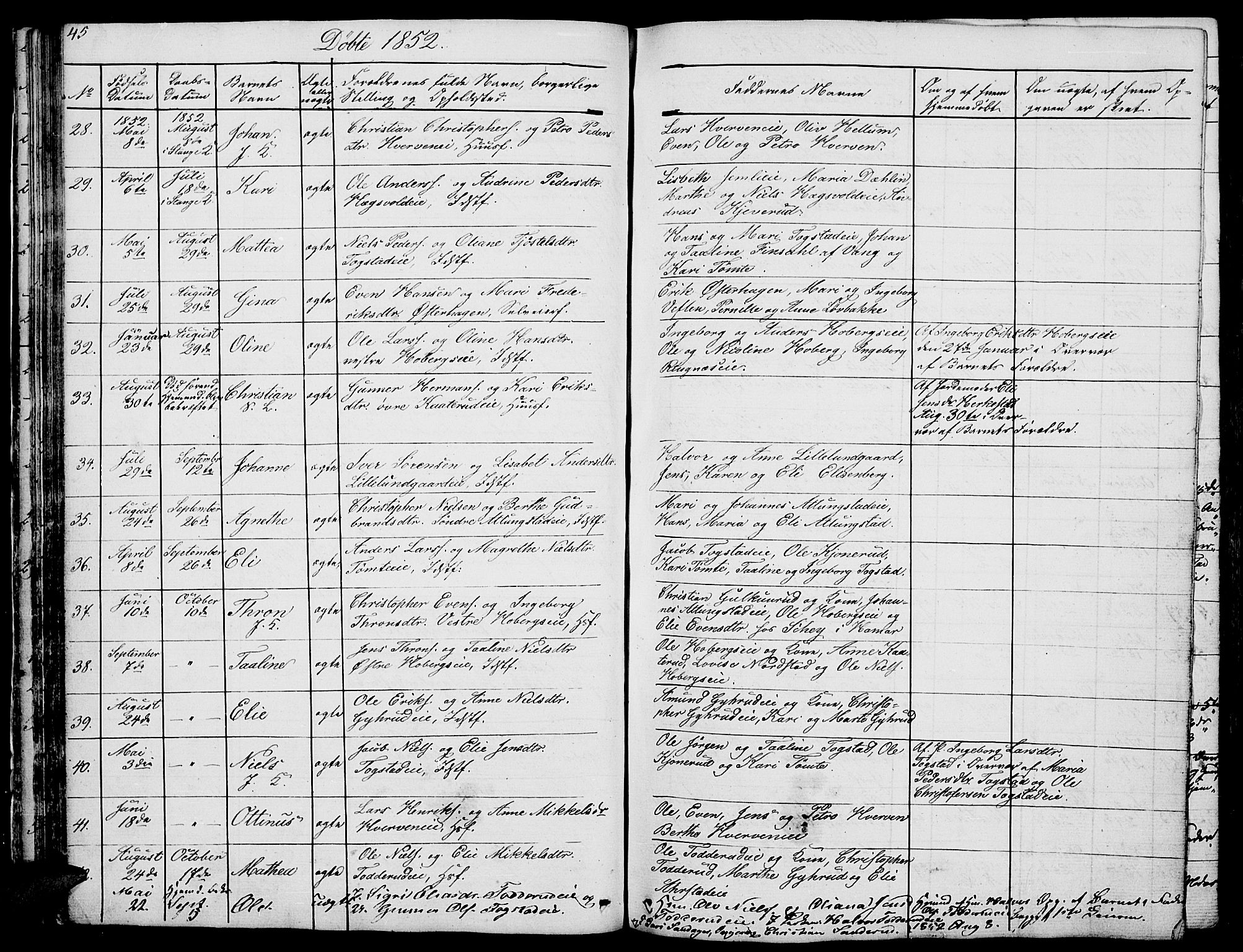 Stange prestekontor, AV/SAH-PREST-002/L/L0002: Parish register (copy) no. 2, 1838-1879, p. 45