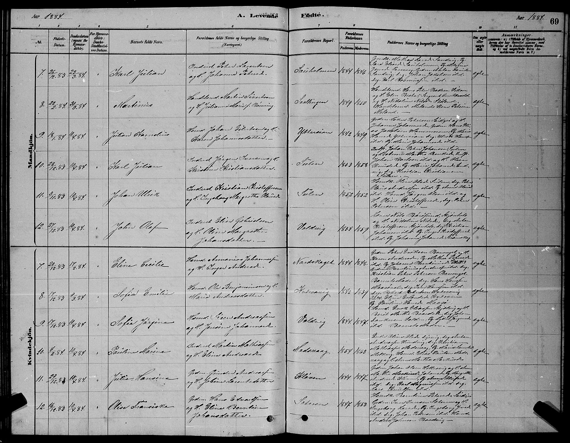 Ministerialprotokoller, klokkerbøker og fødselsregistre - Sør-Trøndelag, SAT/A-1456/640/L0585: Parish register (copy) no. 640C03, 1878-1891, p. 69