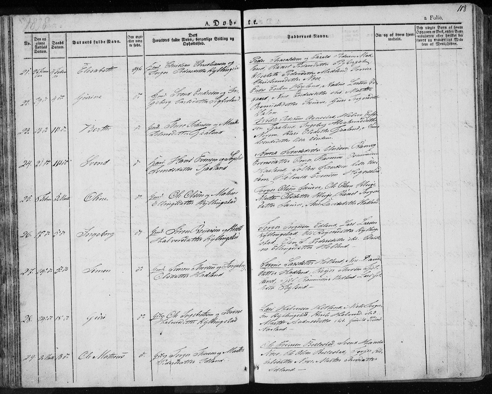 Lye sokneprestkontor, AV/SAST-A-101794/001/30BA/L0004: Parish register (official) no. A 4, 1826-1841, p. 118