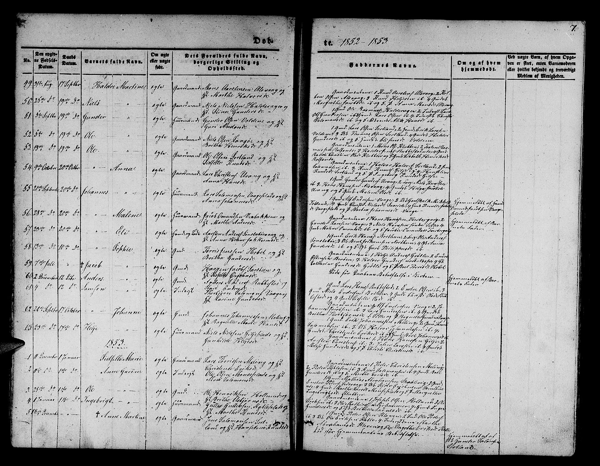 Finnås sokneprestembete, SAB/A-99925/H/Ha/Hab/Habb/L0001: Parish register (copy) no. B 1, 1851-1870, p. 7