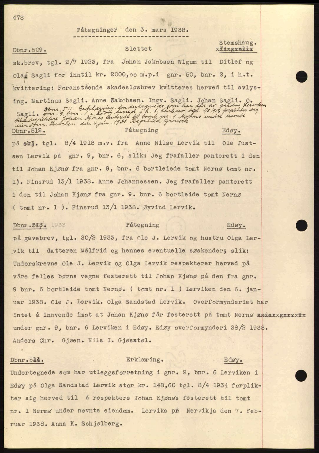 Nordmøre sorenskriveri, AV/SAT-A-4132/1/2/2Ca: Mortgage book no. C80, 1936-1939, Diary no: : 509/1938