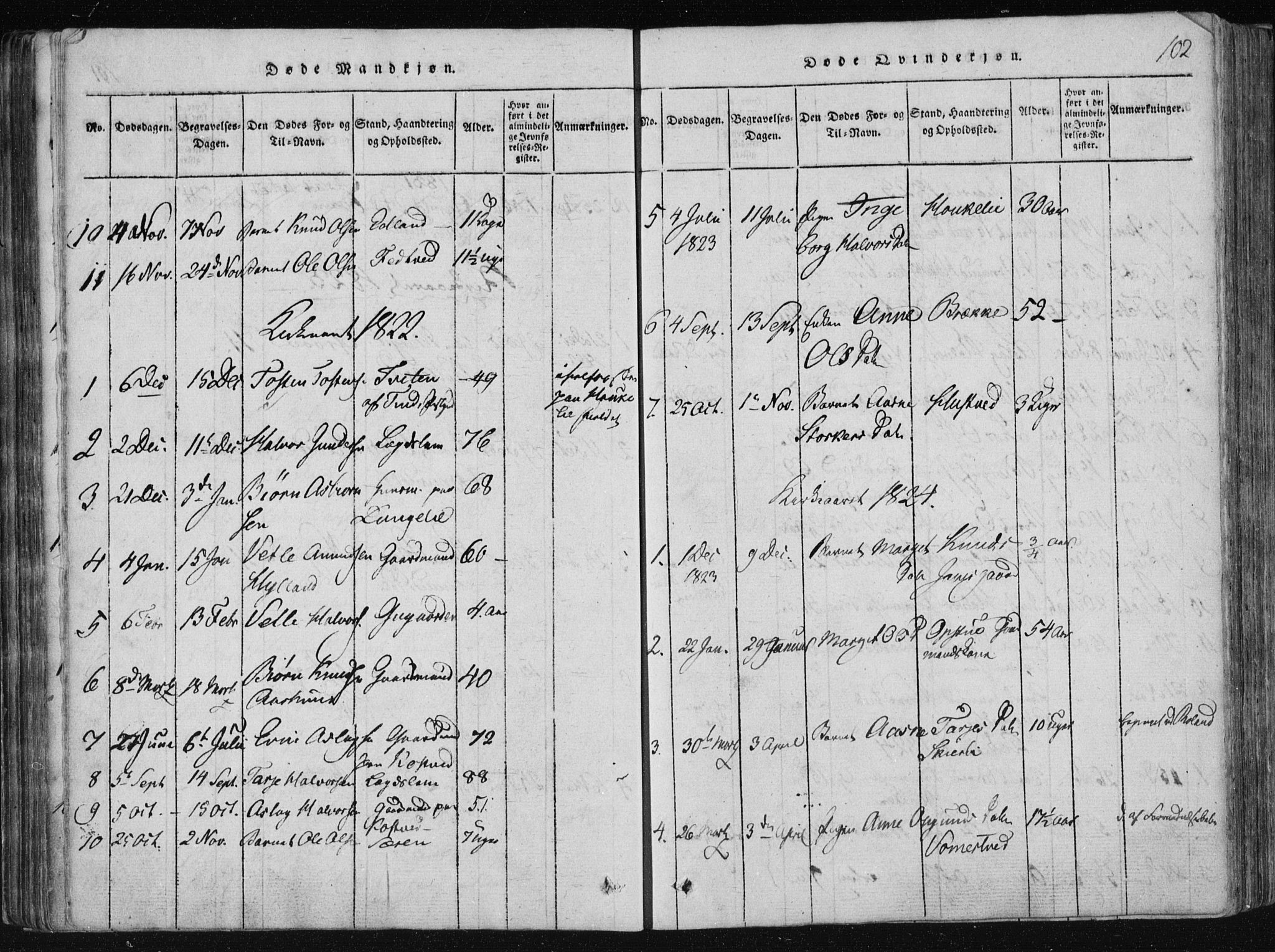 Vinje kirkebøker, SAKO/A-312/F/Fa/L0003: Parish register (official) no. I 3, 1814-1843, p. 102