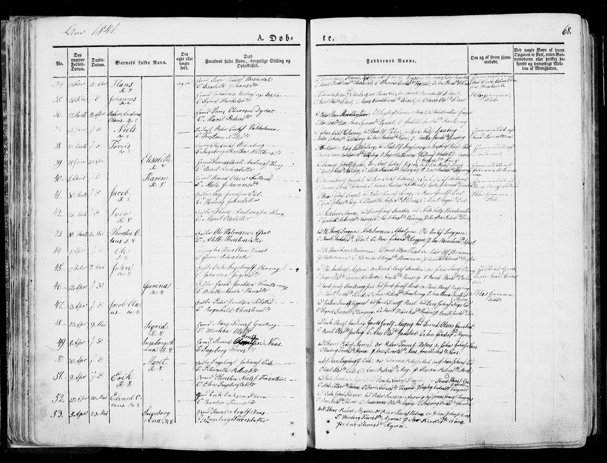 Ministerialprotokoller, klokkerbøker og fødselsregistre - Møre og Romsdal, AV/SAT-A-1454/568/L0803: Parish register (official) no. 568A10, 1830-1853, p. 68