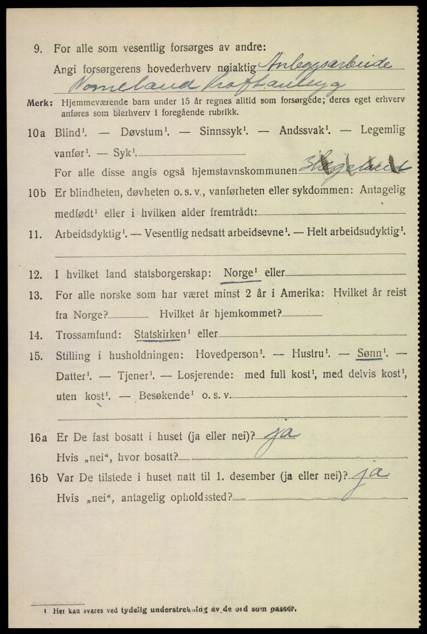 SAK, 1920 census for Hægeland, 1920, p. 2106