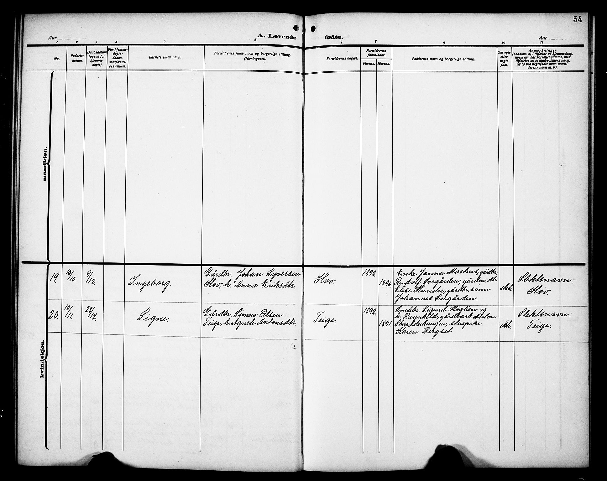 Øyer prestekontor, AV/SAH-PREST-084/H/Ha/Hab/L0007: Parish register (copy) no. 7, 1913-1928, p. 54