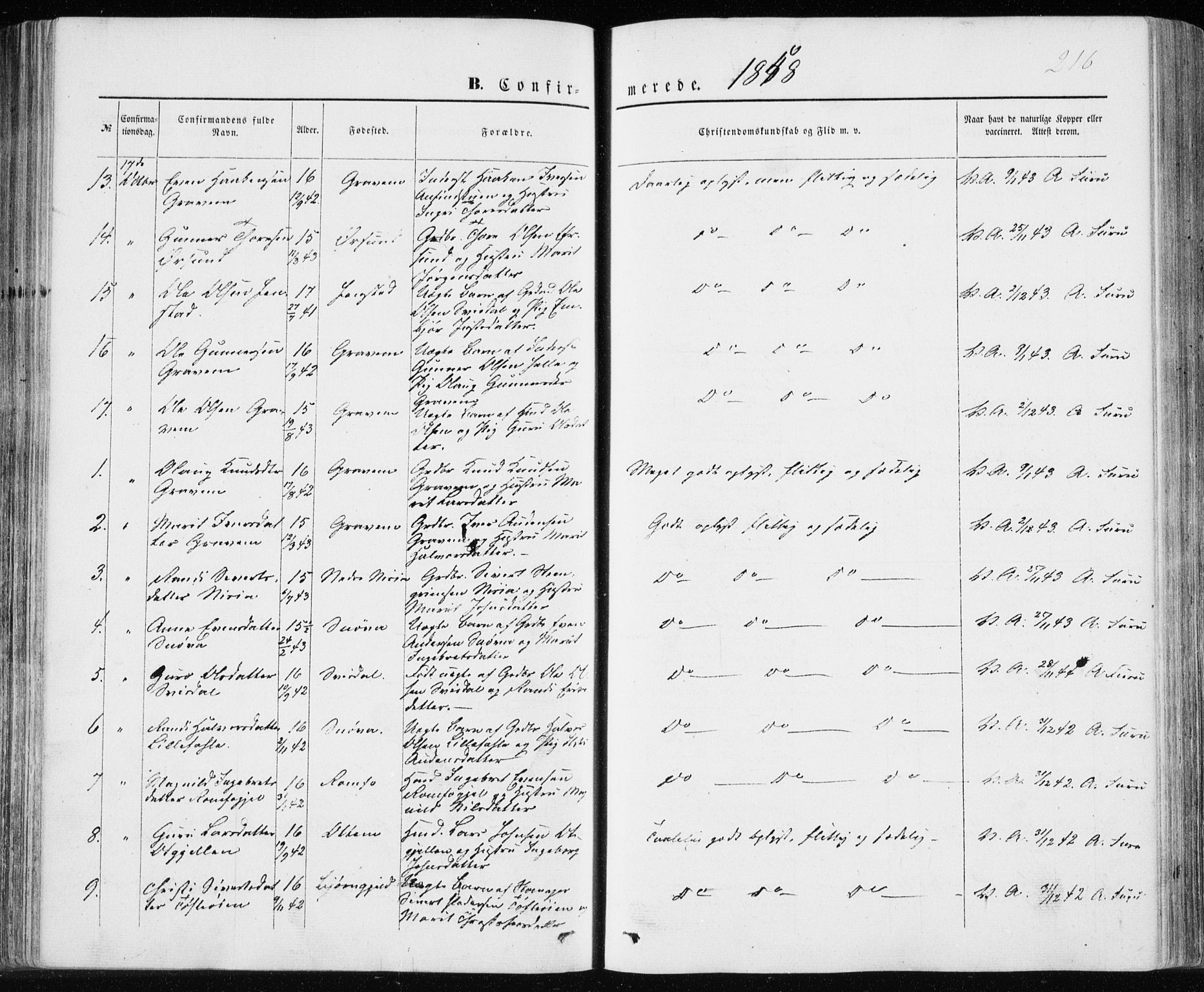 Ministerialprotokoller, klokkerbøker og fødselsregistre - Møre og Romsdal, SAT/A-1454/590/L1013: Parish register (official) no. 590A05, 1847-1877, p. 216