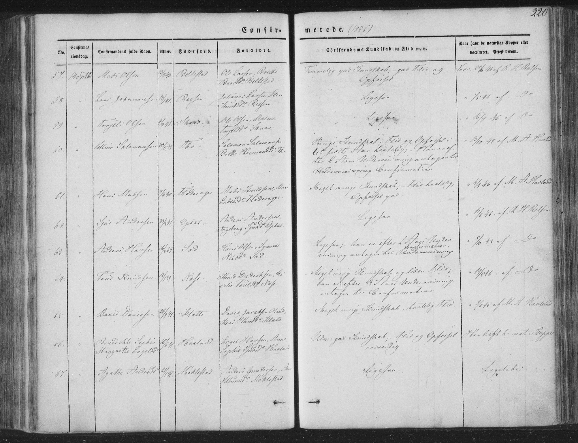 Tysnes sokneprestembete, AV/SAB-A-78601/H/Haa: Parish register (official) no. A 10, 1848-1859, p. 220