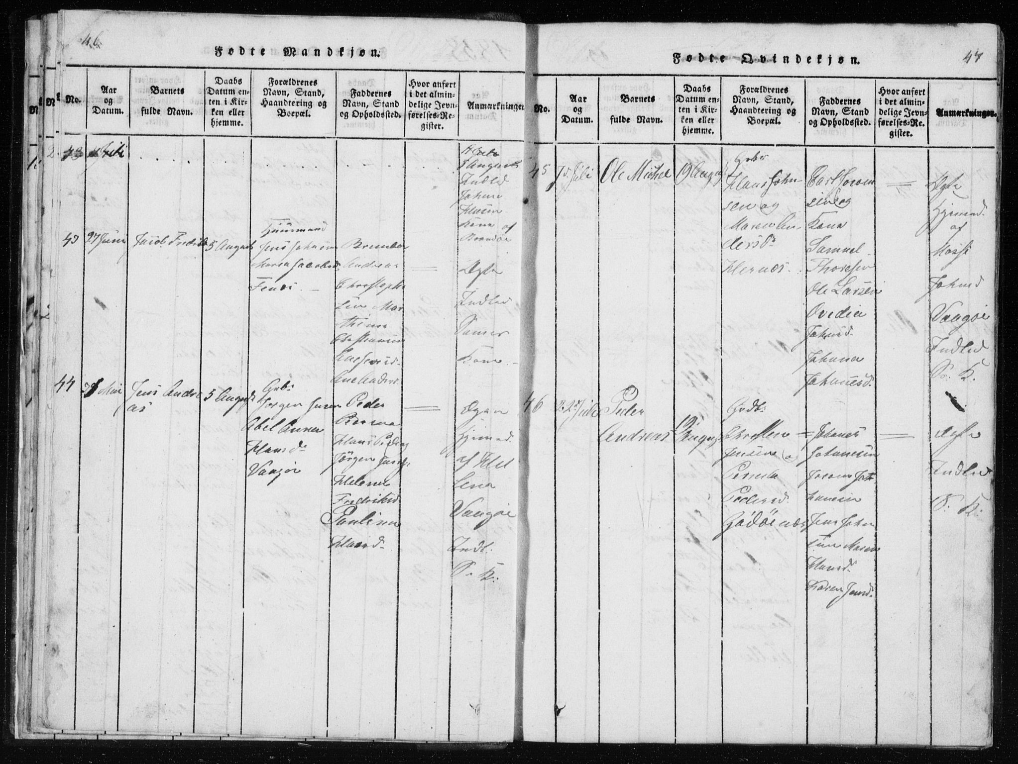 Ministerialprotokoller, klokkerbøker og fødselsregistre - Nordland, AV/SAT-A-1459/801/L0027: Parish register (copy) no. 801C02, 1835-1845, p. 46-47